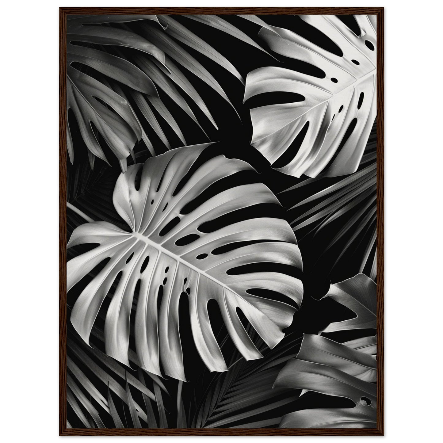 Affiche Tropical Noir et Blanc ( 60x80-cm-Bois-foncé)