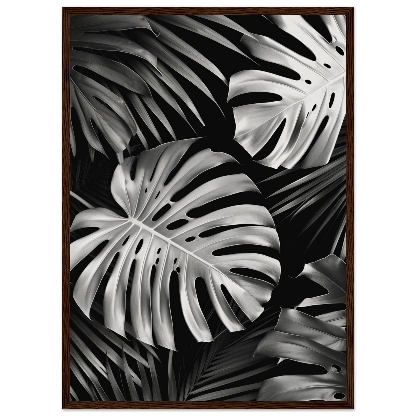 Affiche Tropical Noir et Blanc ( 50x70-cm-Bois-foncé)