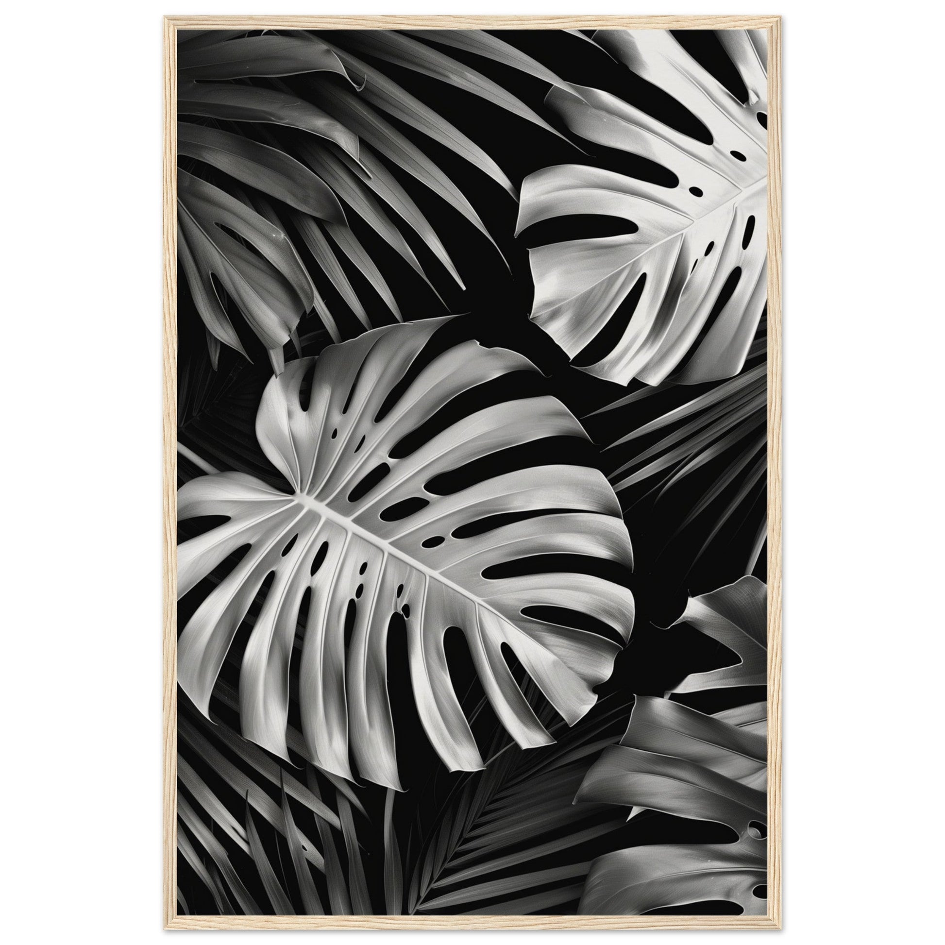 Affiche Tropical Noir et Blanc ( 60x90-cm-Bois-clair)