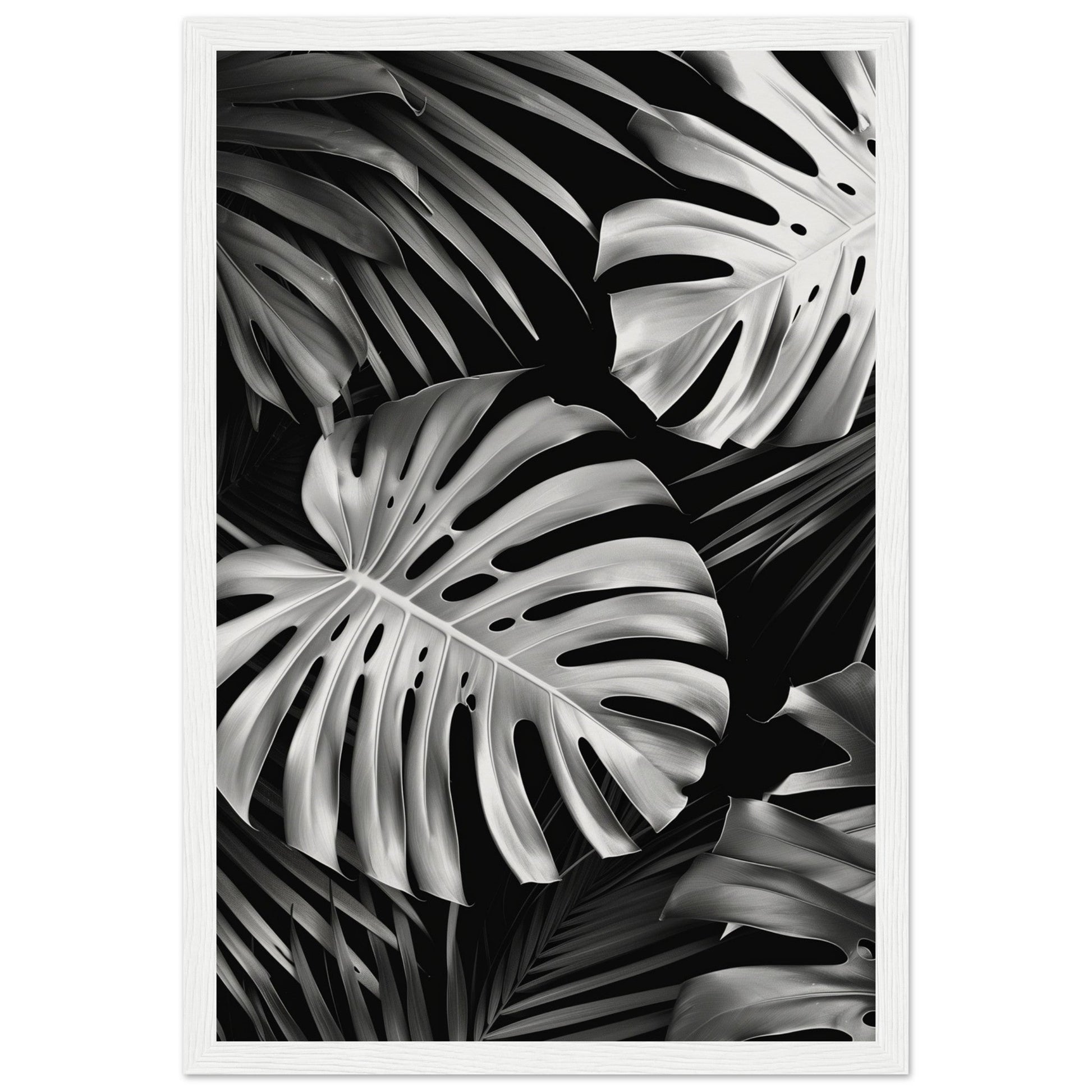 Affiche Tropical Noir et Blanc ( 30x45-cm-Bois-blanc)