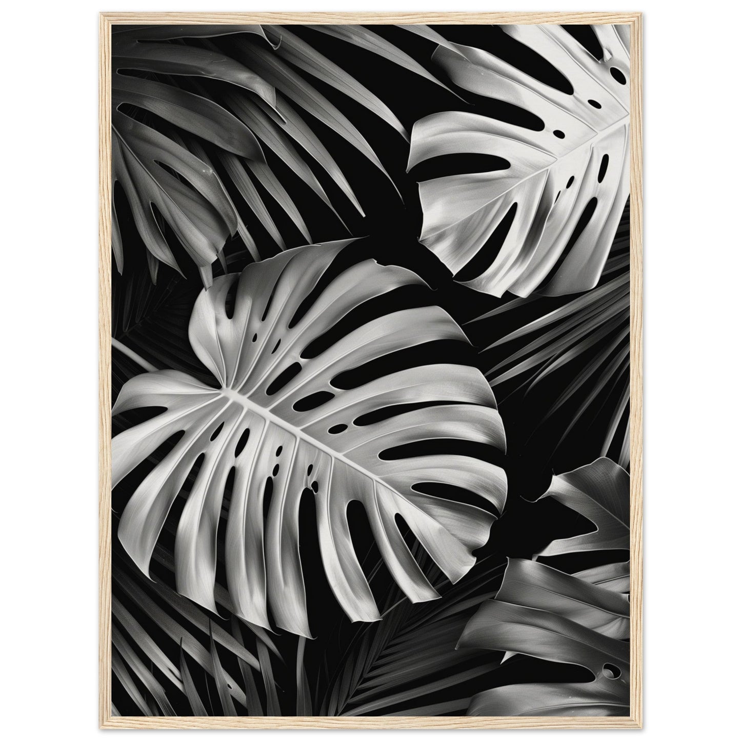 Affiche Tropical Noir et Blanc ( 60x80-cm-Bois-clair)