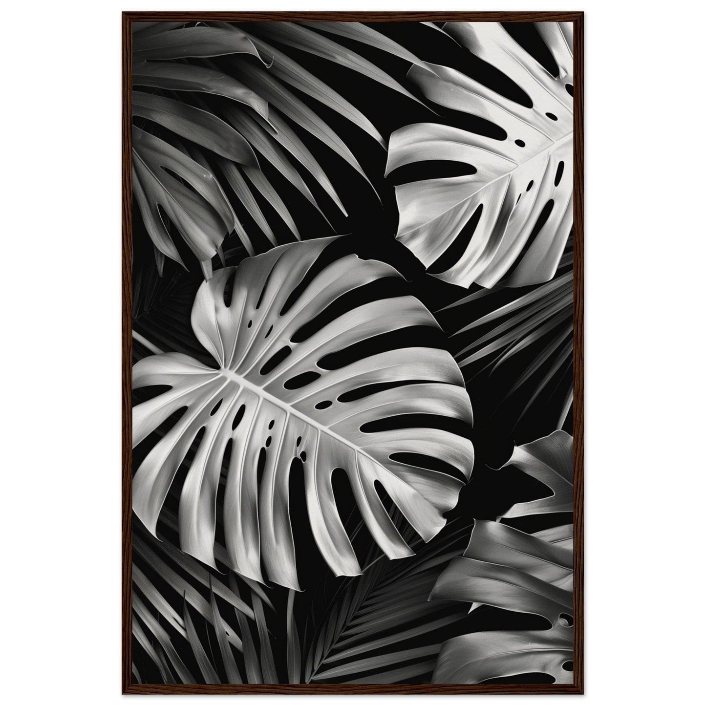 Affiche Tropical Noir et Blanc ( 60x90-cm-Bois-foncé)