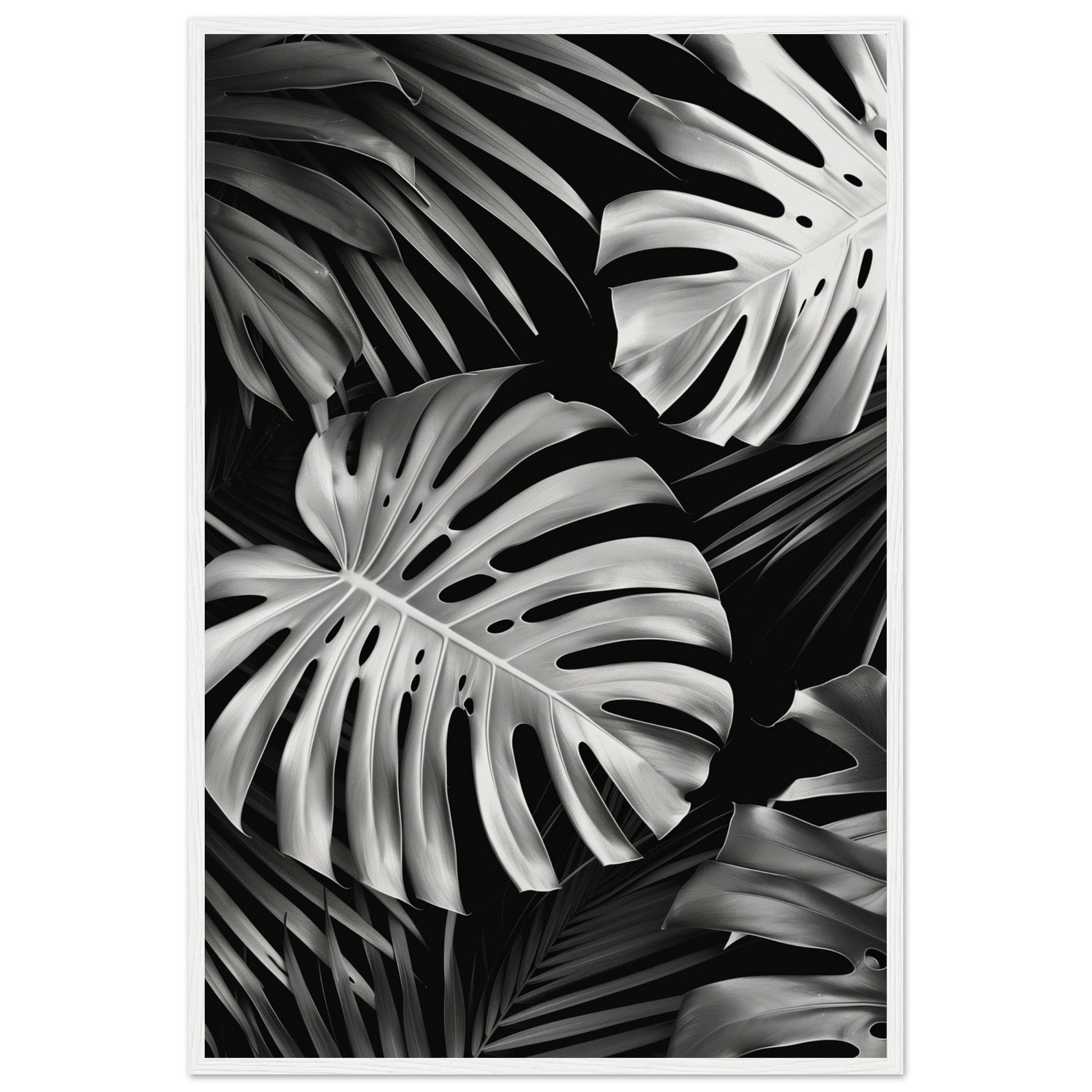 Affiche Tropical Noir et Blanc ( 60x90-cm-Bois-blanc)