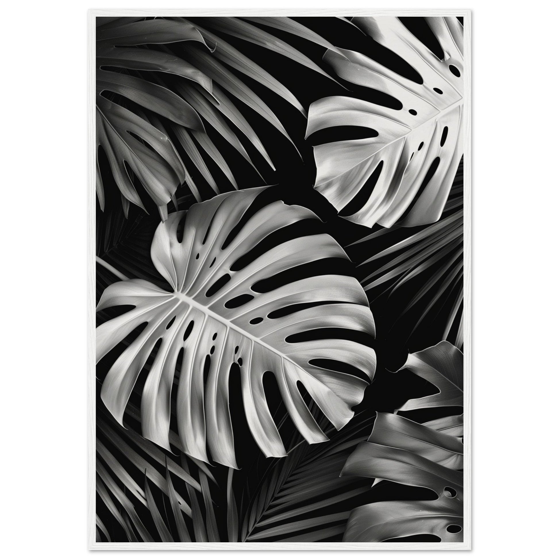 Affiche Tropical Noir et Blanc ( 70x100-cm-Bois-blanc)