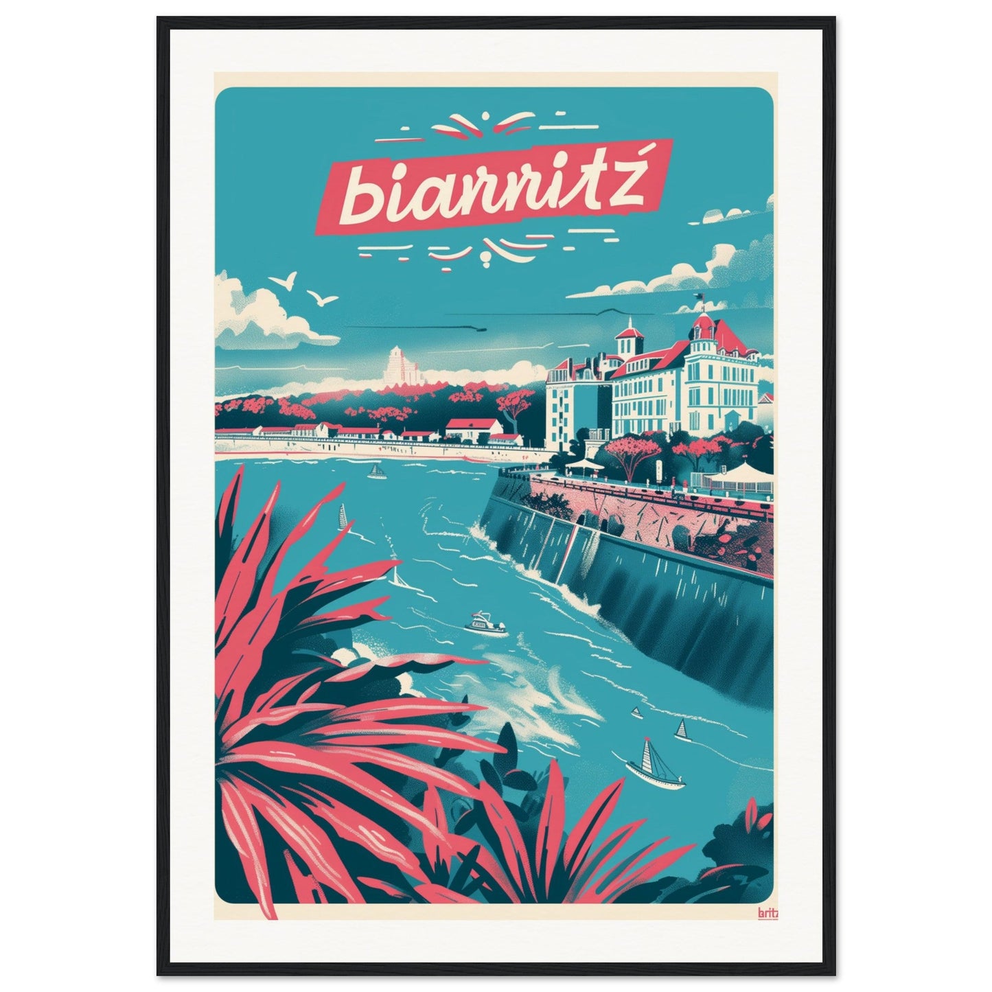 Affiche Ville Biarritz ( 70x100-cm-Bois-noir)