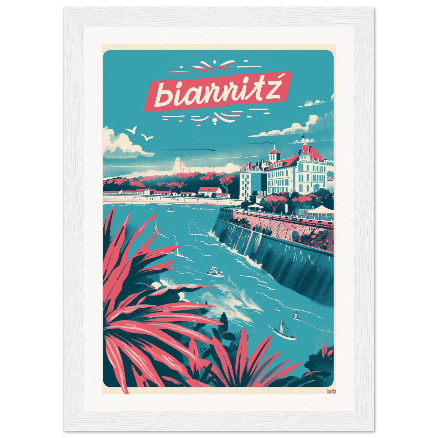 Affiche Ville Biarritz ( 21x29.7-cm-Bois-blanc)