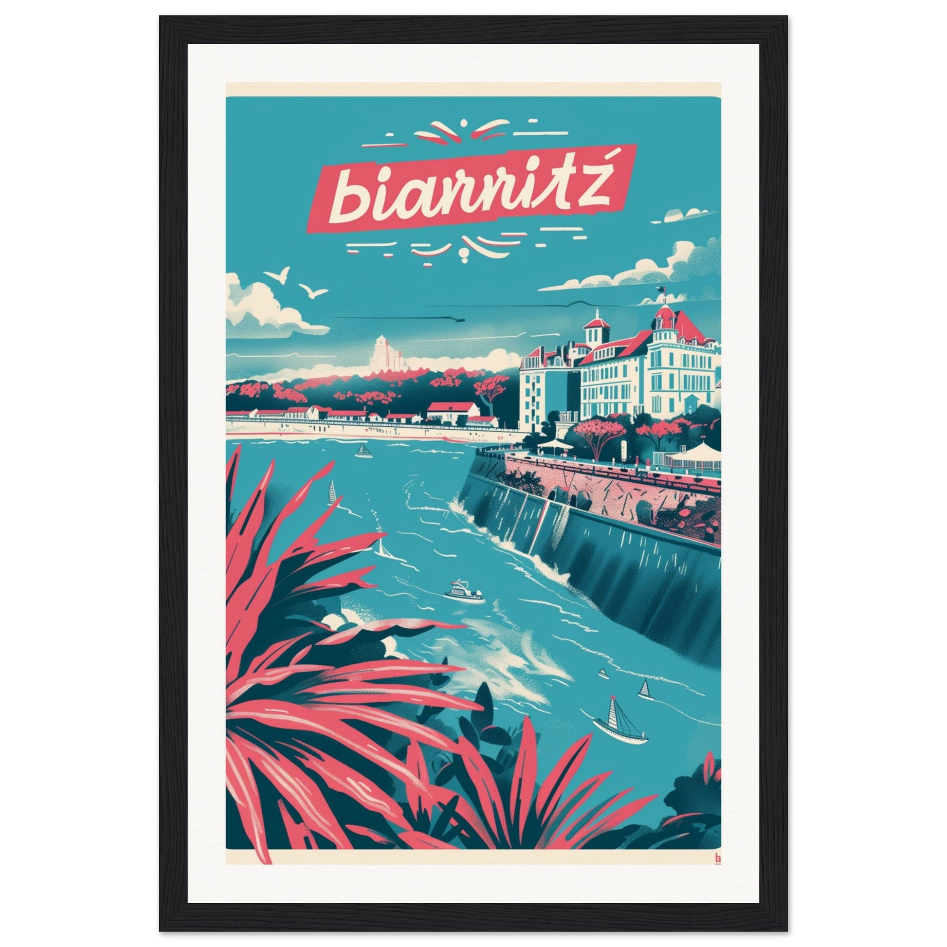 Affiche Ville Biarritz ( 30x45-cm-Bois-noir)