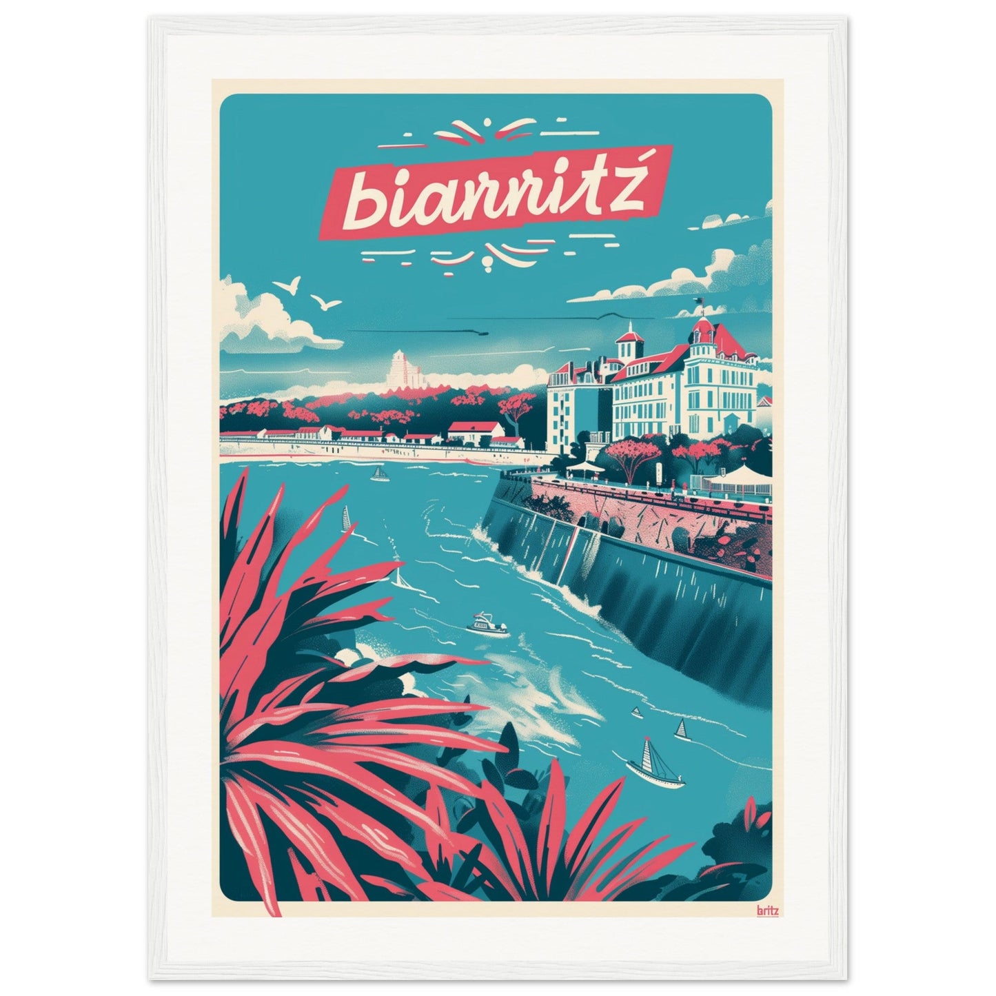 Affiche Ville Biarritz ( 50x70-cm-Bois-blanc)