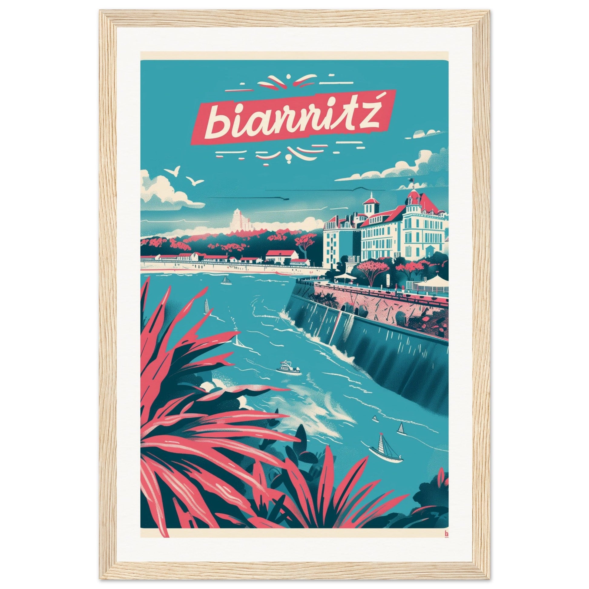 Affiche Ville Biarritz ( 30x45-cm-Bois-clair)