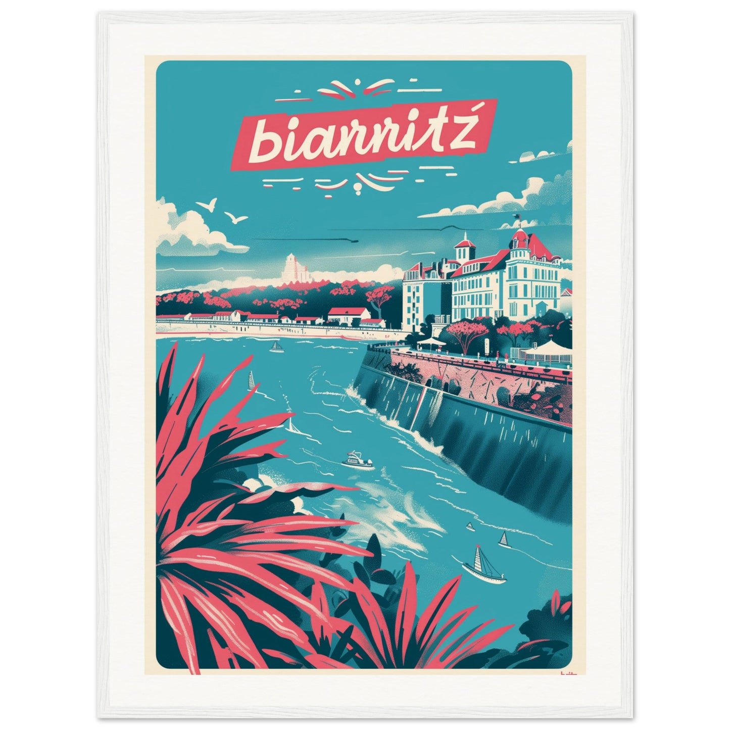 Affiche Ville Biarritz ( 60x80-cm-Bois-blanc)