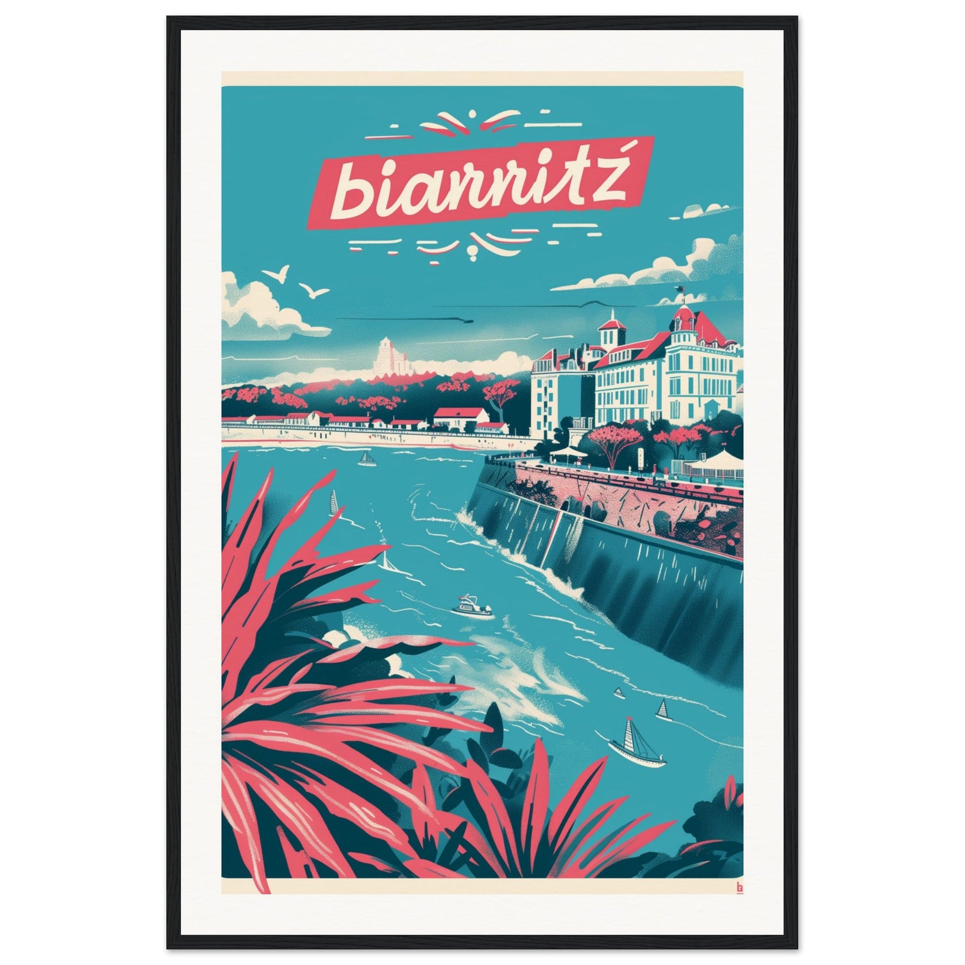 Affiche Ville Biarritz ( 60x90-cm-Bois-noir)