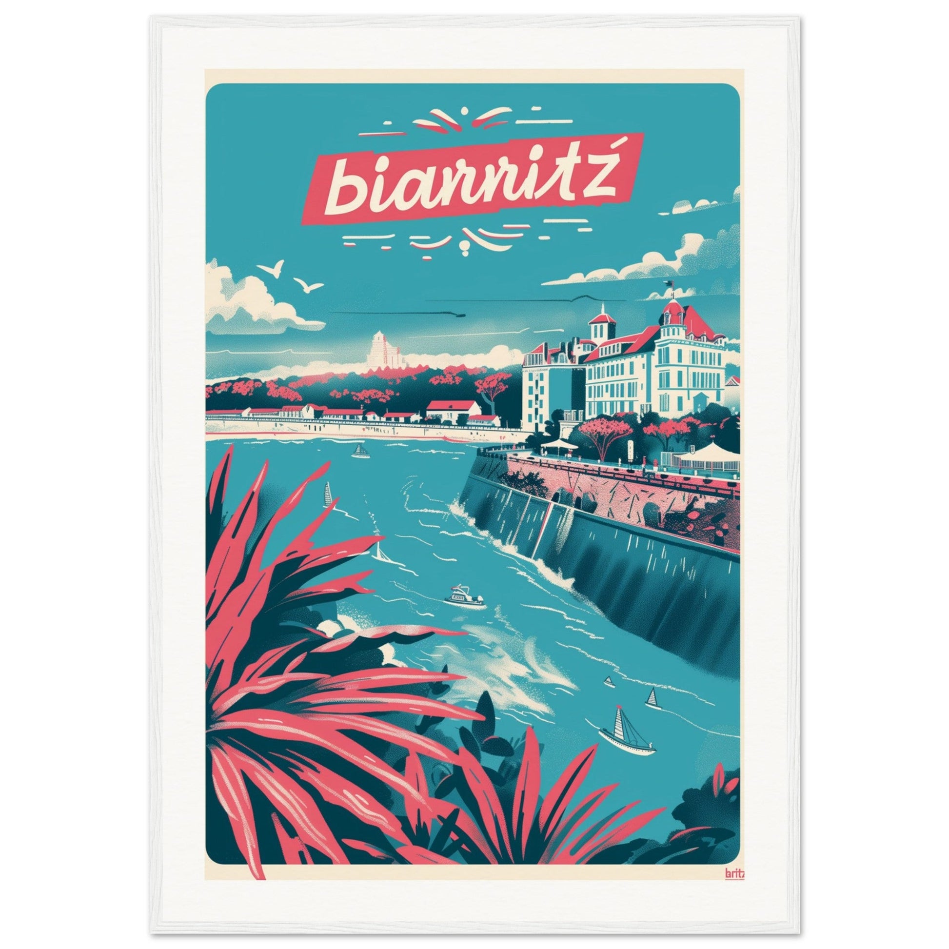 Affiche Ville Biarritz ( 70x100-cm-Bois-blanc)