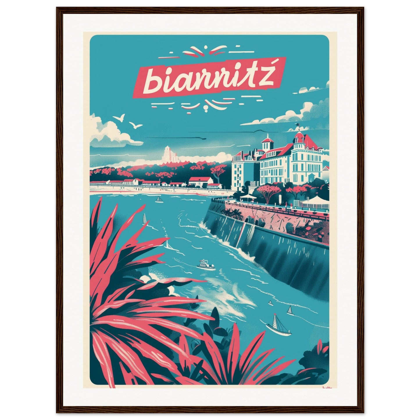 Affiche Ville Biarritz ( 60x80-cm-Bois-foncé)