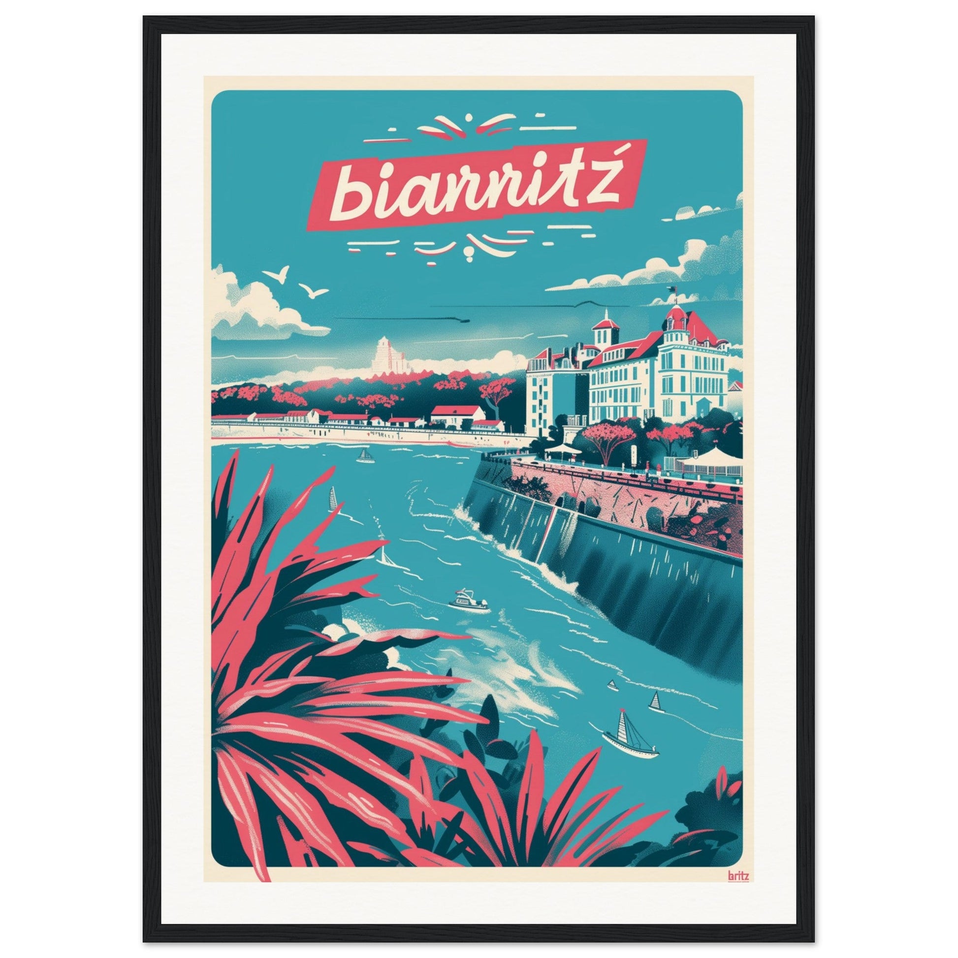 Affiche Ville Biarritz ( 50x70-cm-Bois-noir)