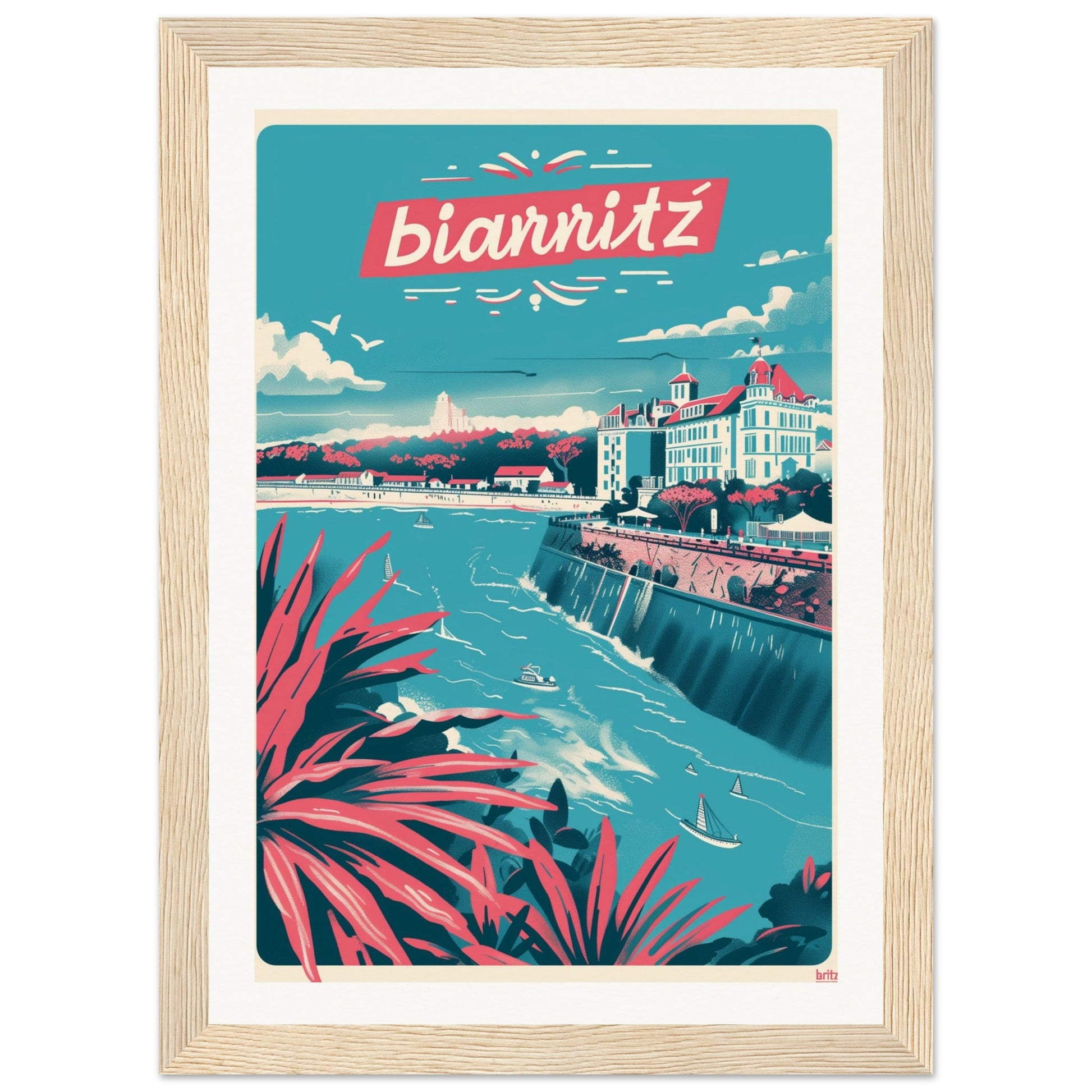 Affiche Ville Biarritz ( 21x29.7-cm-Bois-clair)