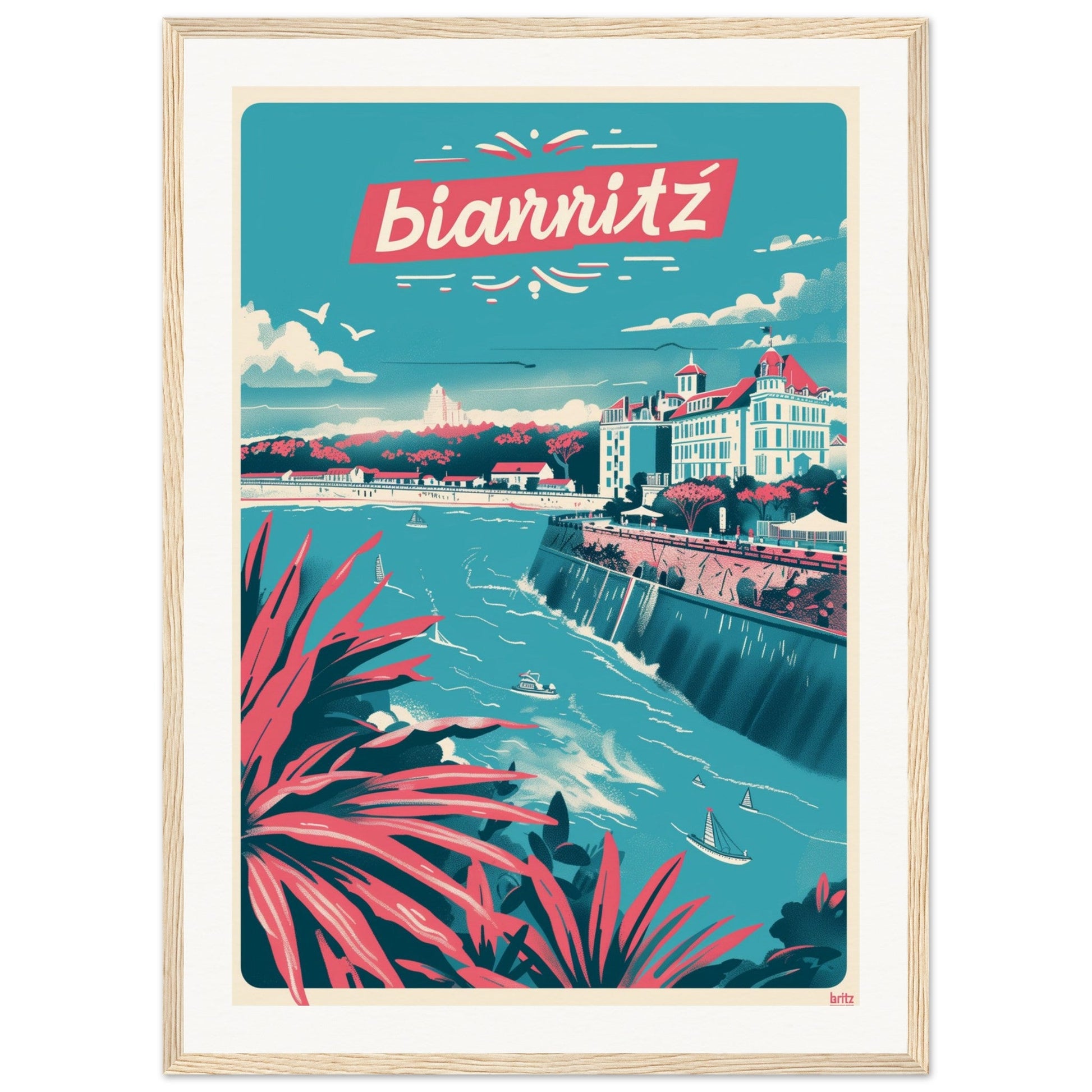 Affiche Ville Biarritz ( 50x70-cm-Bois-clair)