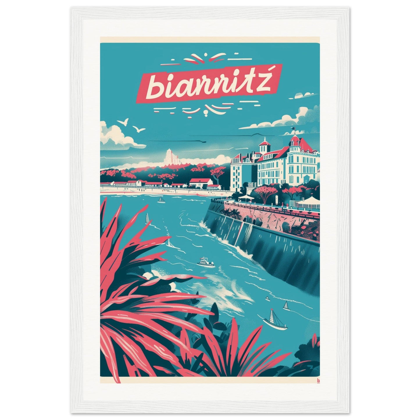 Affiche Ville Biarritz ( 30x45-cm-Bois-blanc)