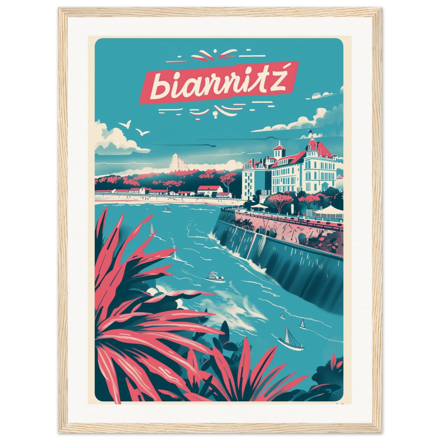 Affiche Ville Biarritz ( 45x60-cm-Bois-clair)