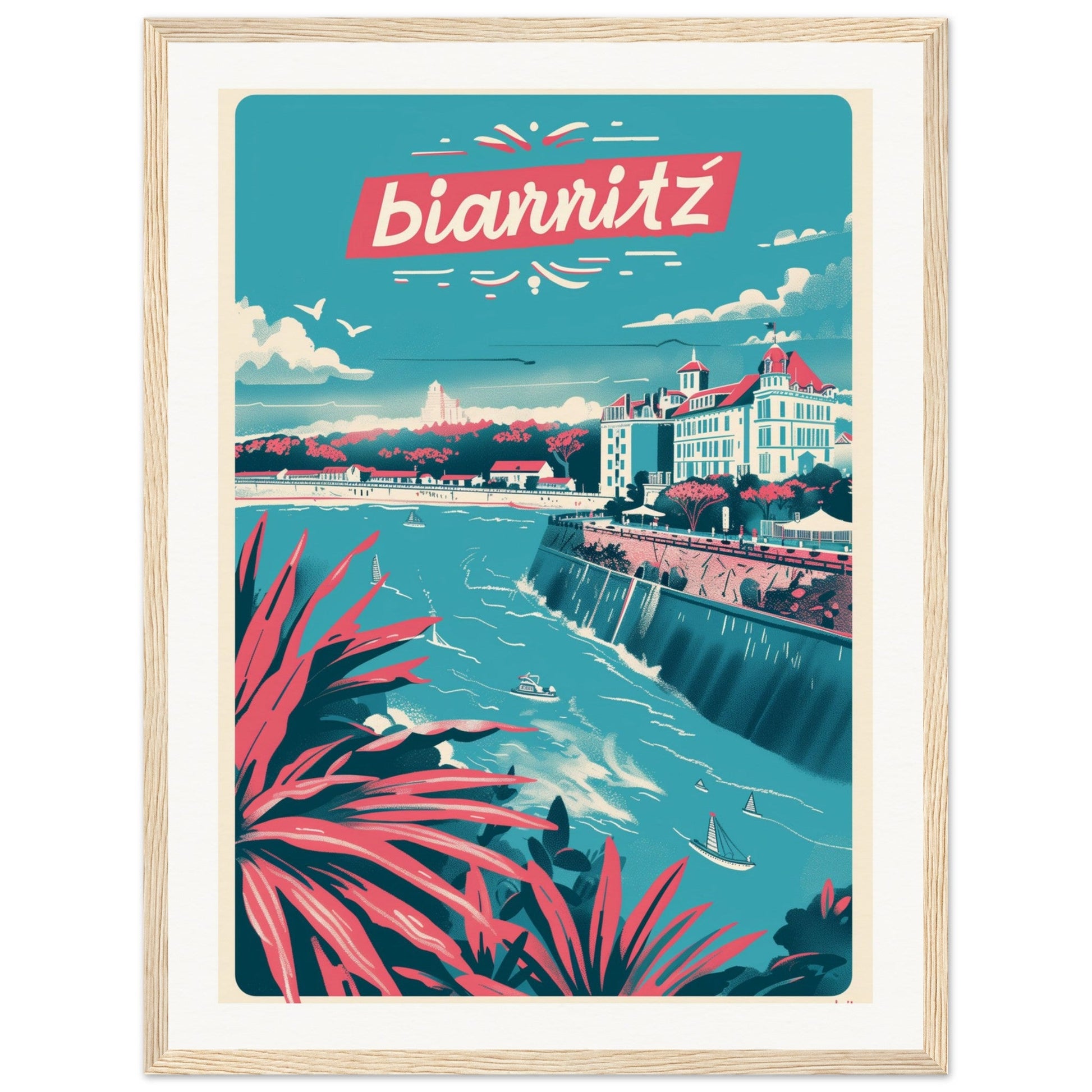 Affiche Ville Biarritz ( 45x60-cm-Bois-clair)