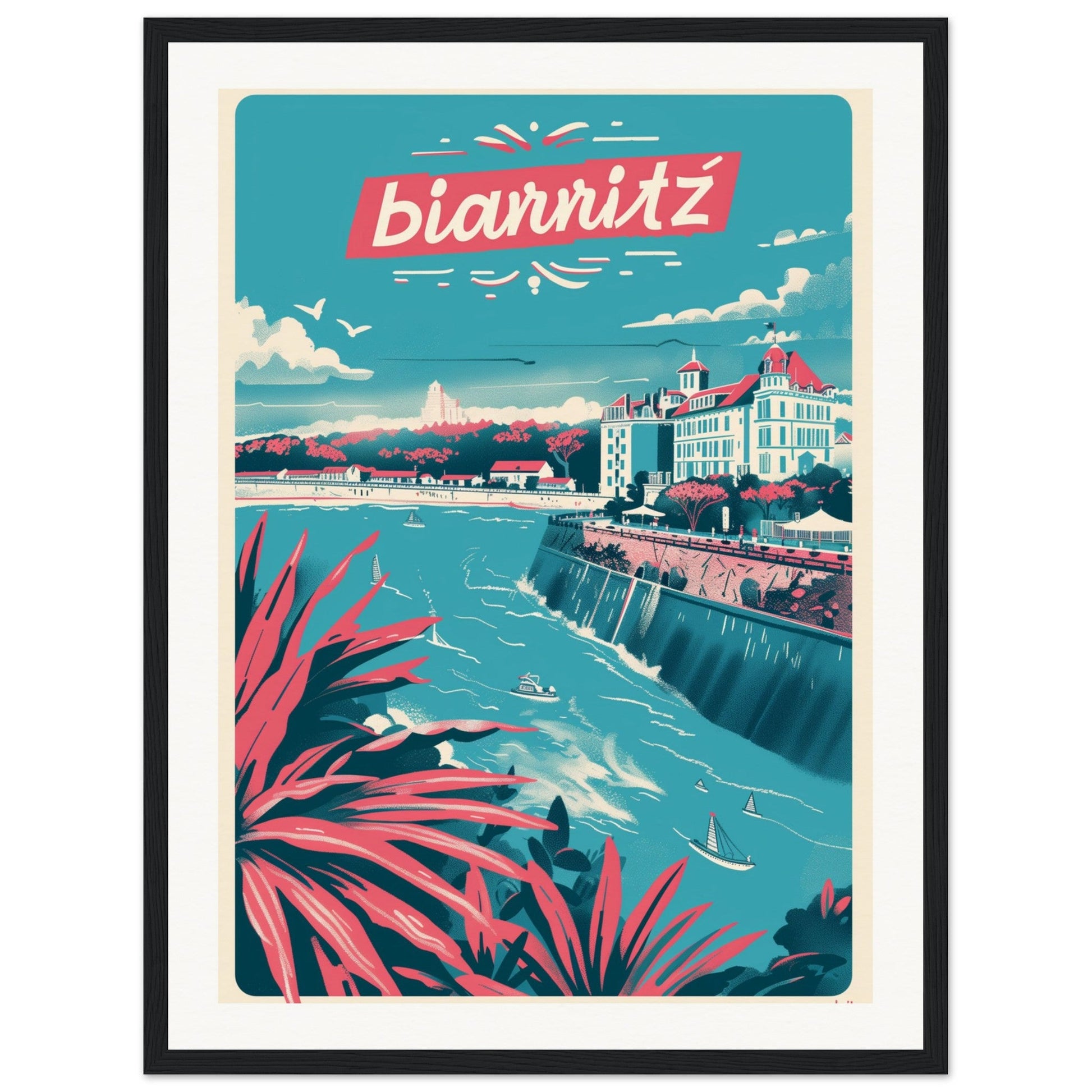 Affiche Ville Biarritz ( 45x60-cm-Bois-noir)