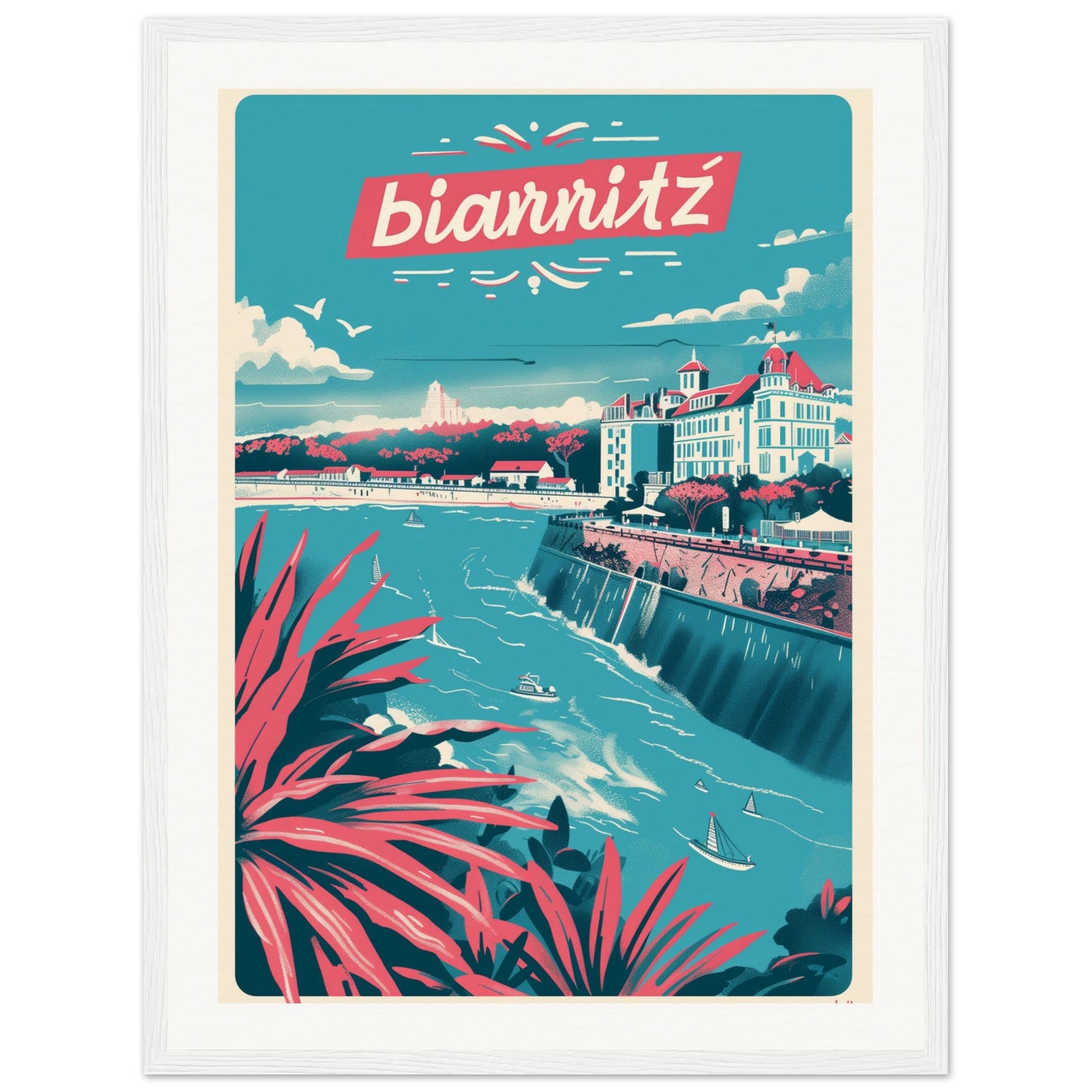 Affiche Ville Biarritz ( 45x60-cm-Bois-blanc)