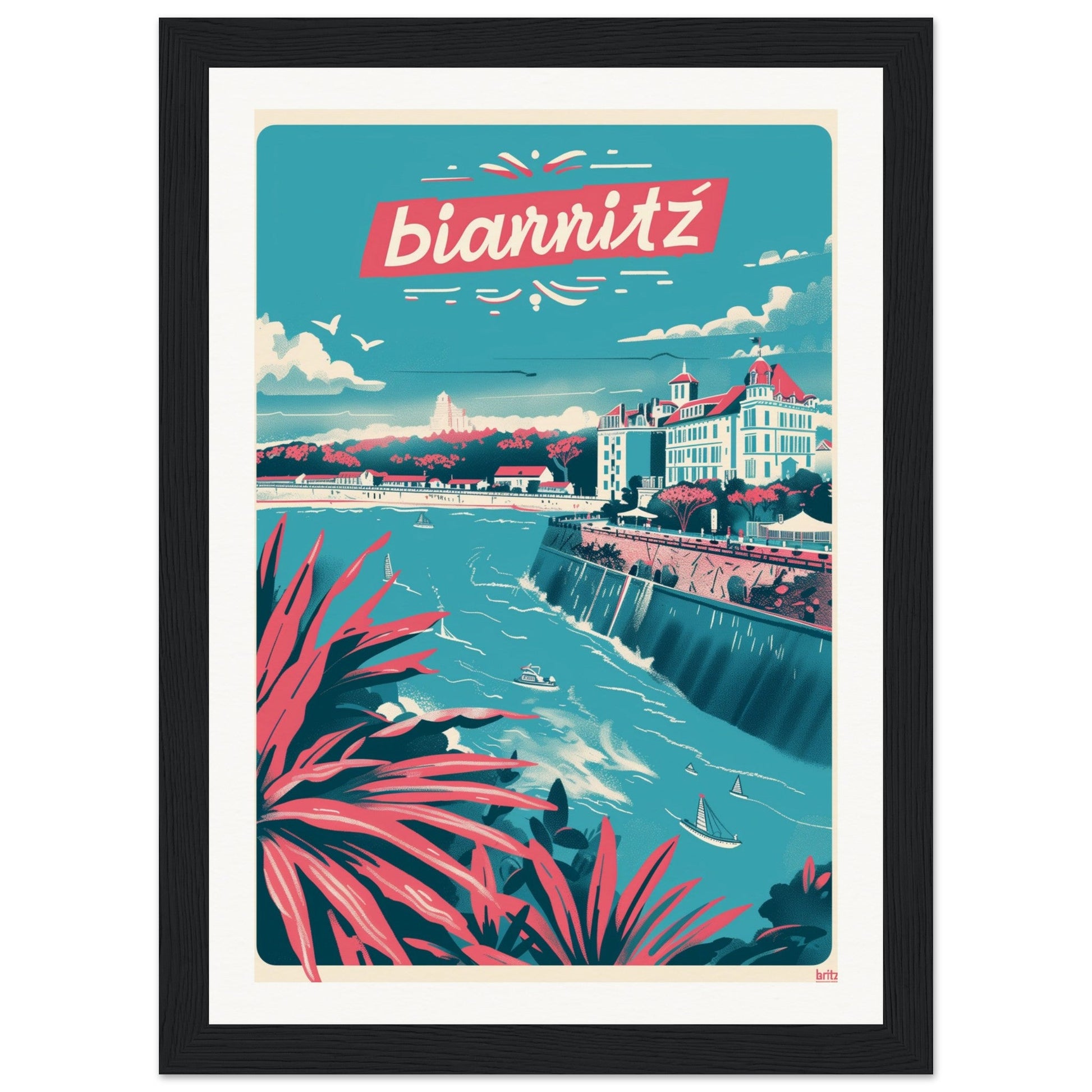 Affiche Ville Biarritz ( 21x29.7-cm-Bois-noir)