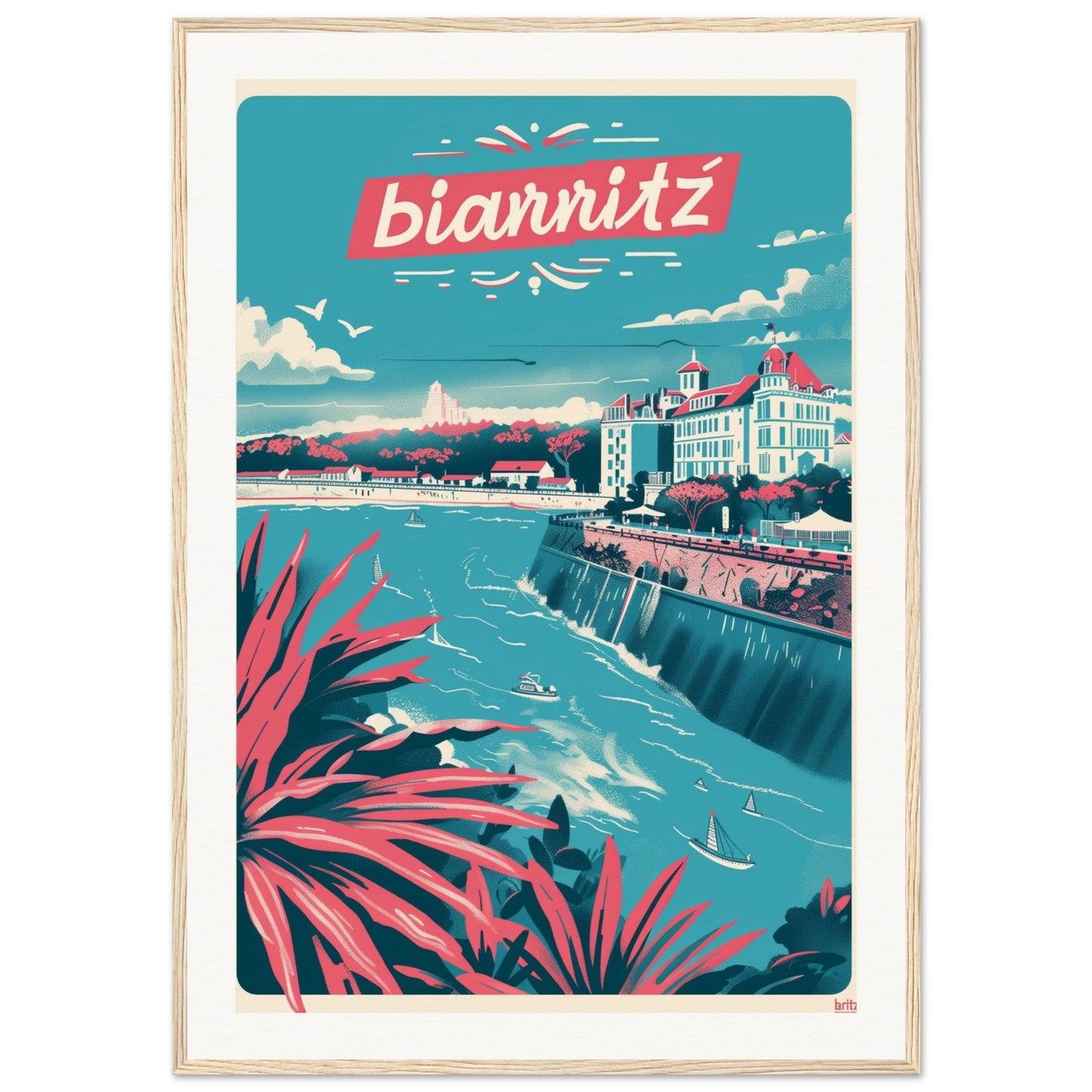 Affiche Ville Biarritz ( 70x100-cm-Bois-clair)