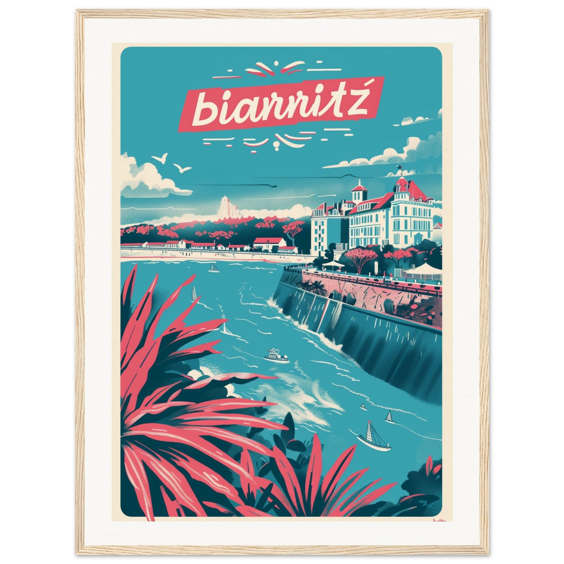 Affiche Ville Biarritz ( 60x80-cm-Bois-clair)