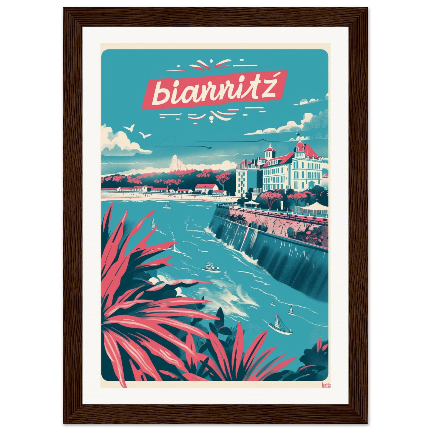 Affiche Ville Biarritz ( 21x29.7-cm-Bois-foncé)