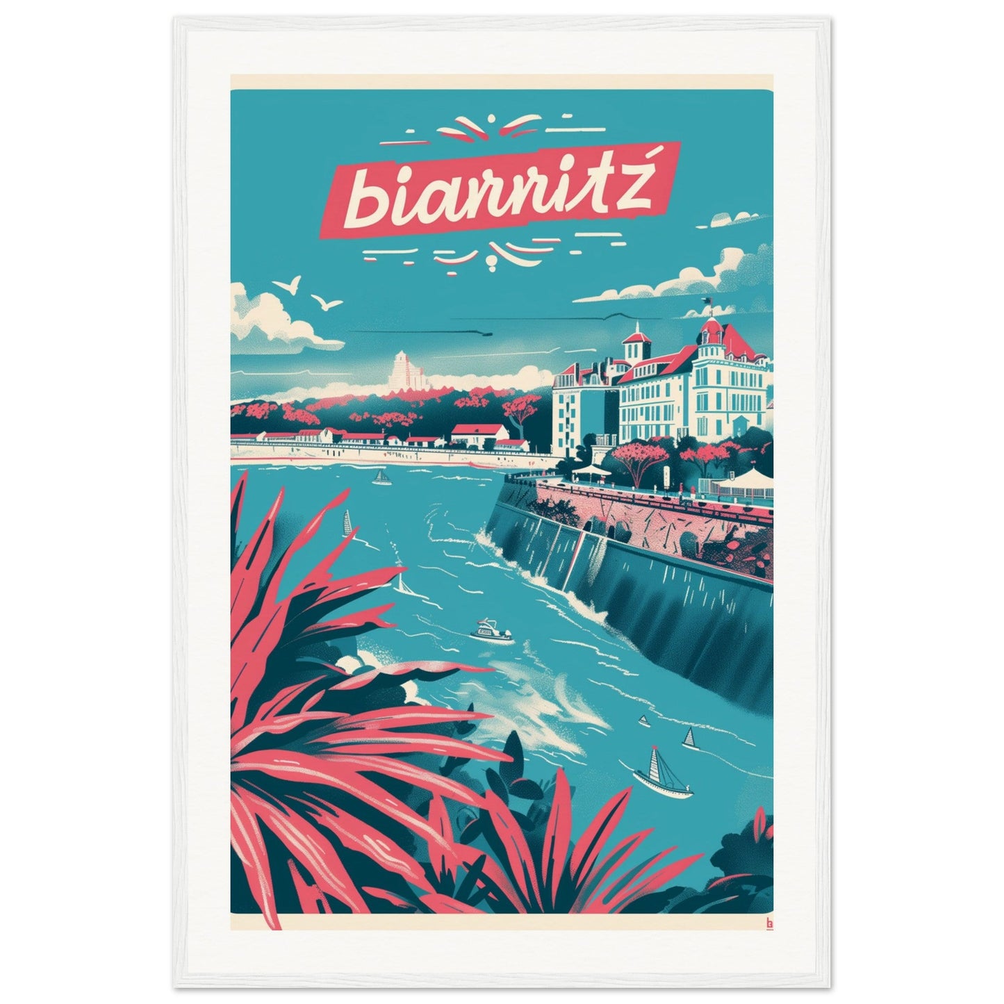 Affiche Ville Biarritz ( 60x90-cm-Bois-blanc)