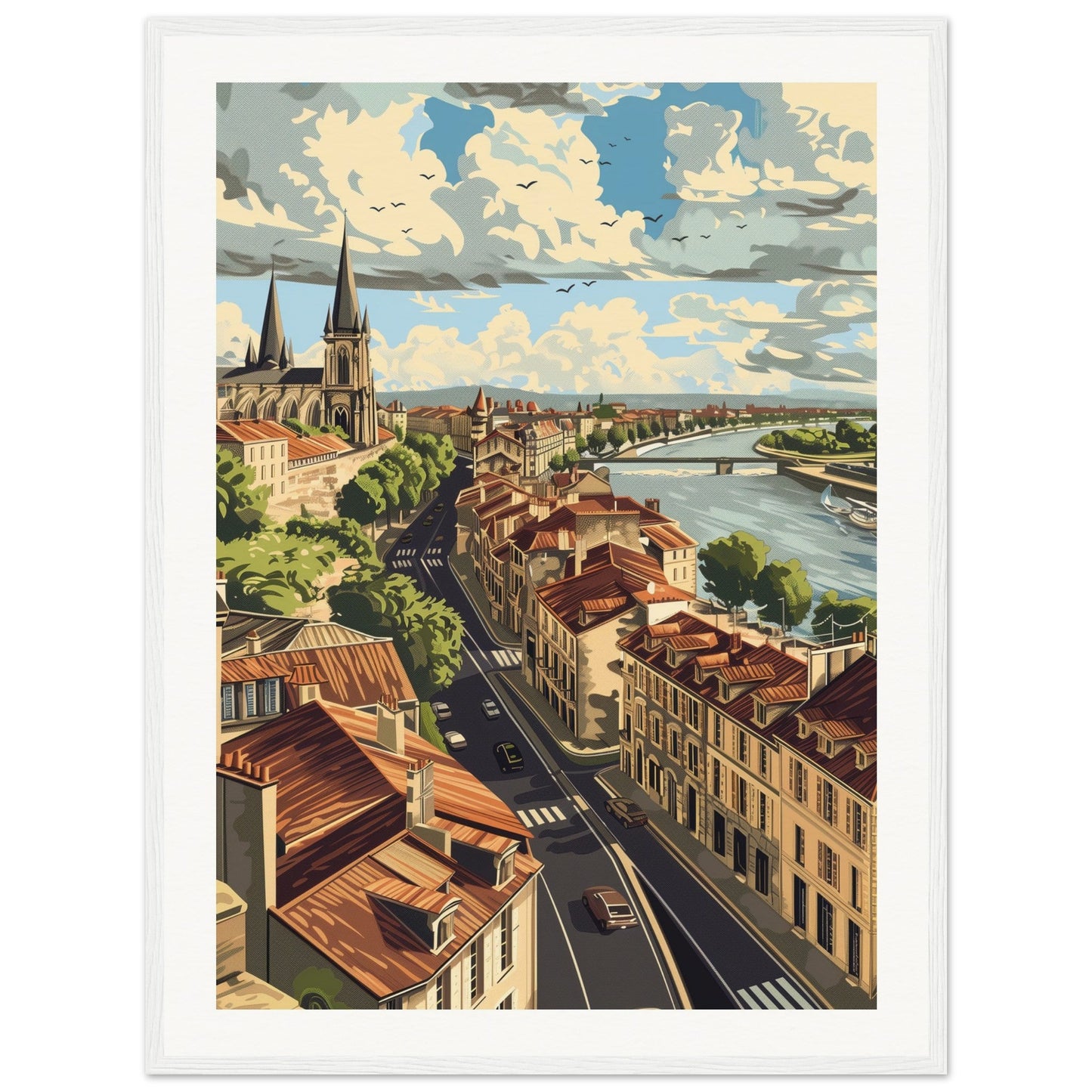 Affiche Ville Bordeaux ( 60x80-cm-Bois-blanc)