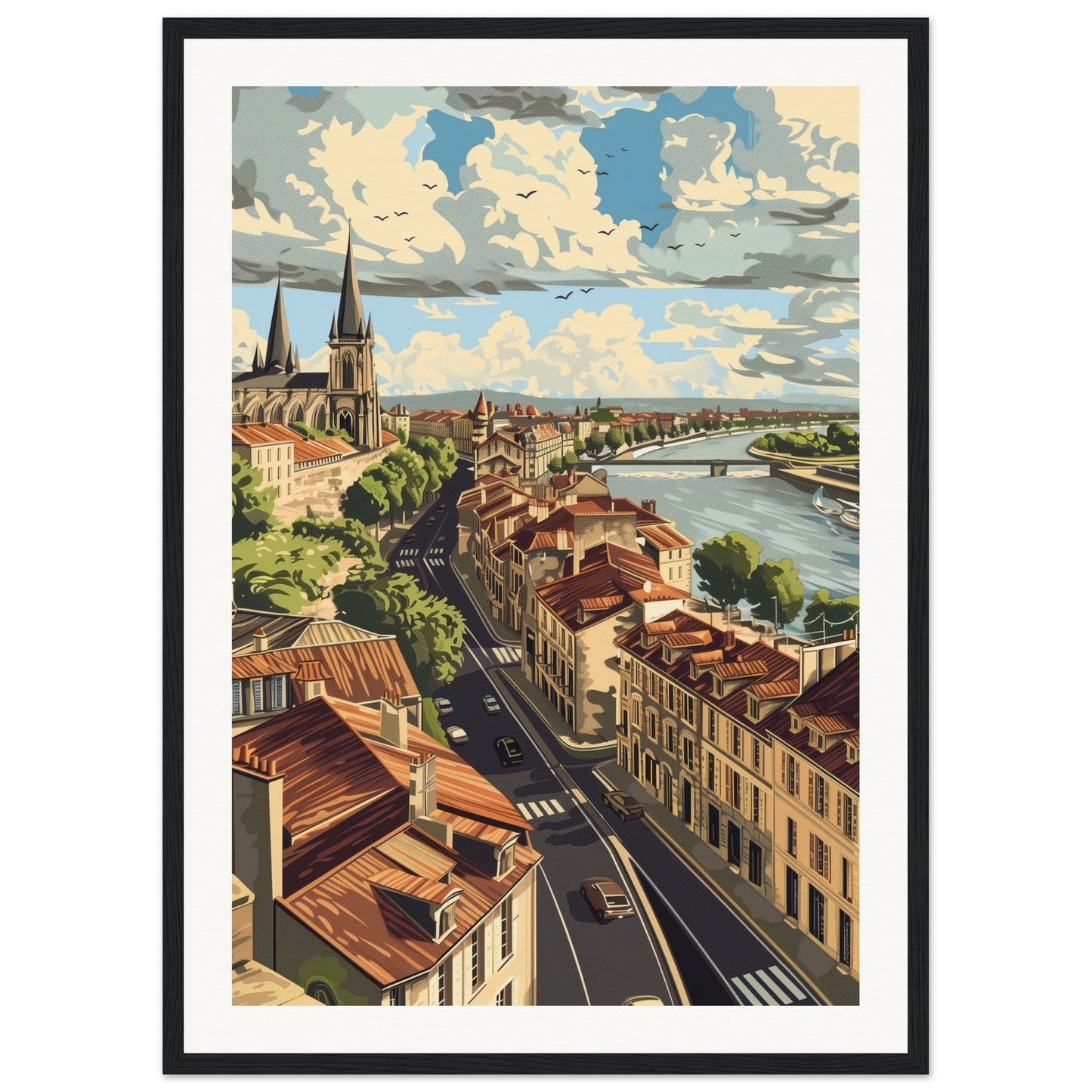 Affiche Ville Bordeaux ( 50x70-cm-Bois-noir)