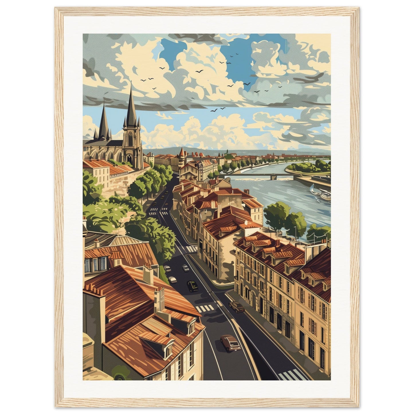 Affiche Ville Bordeaux ( 45x60-cm-Bois-clair)