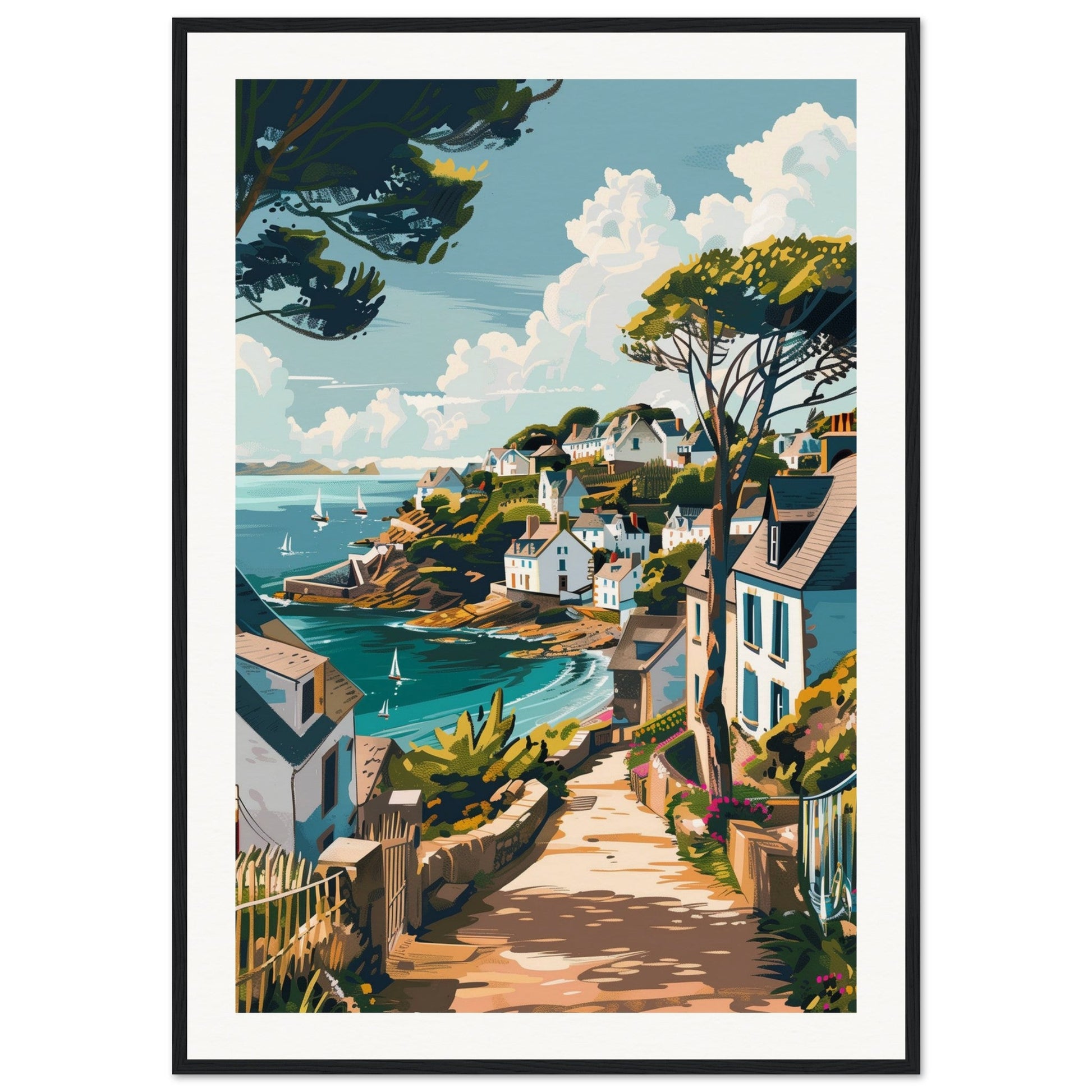 Affiche Ville Bretagne ( 70x100-cm-Bois-noir)