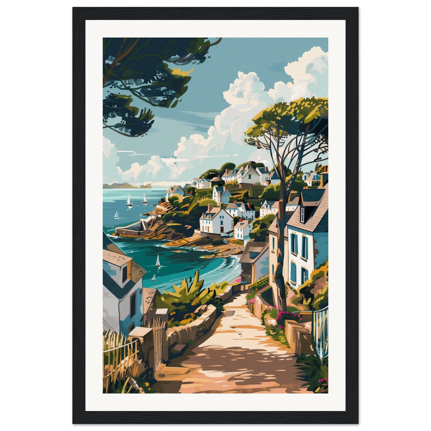 Affiche Ville Bretagne ( 30x45-cm-Bois-noir)