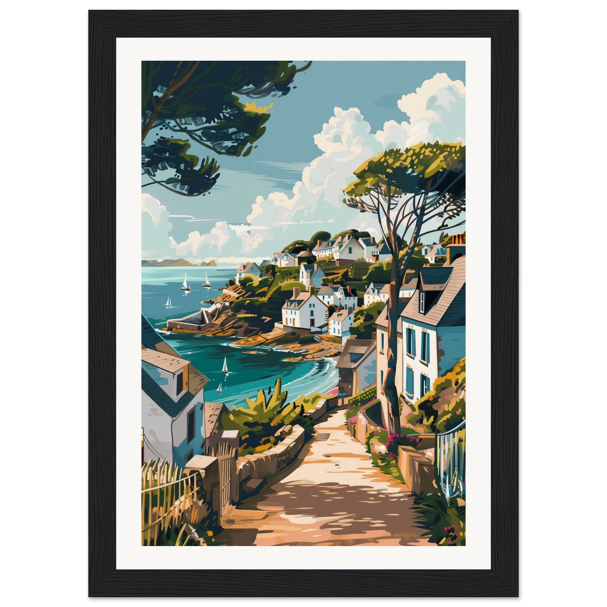 Affiche Ville Bretagne ( 21x29.7-cm-Bois-noir)