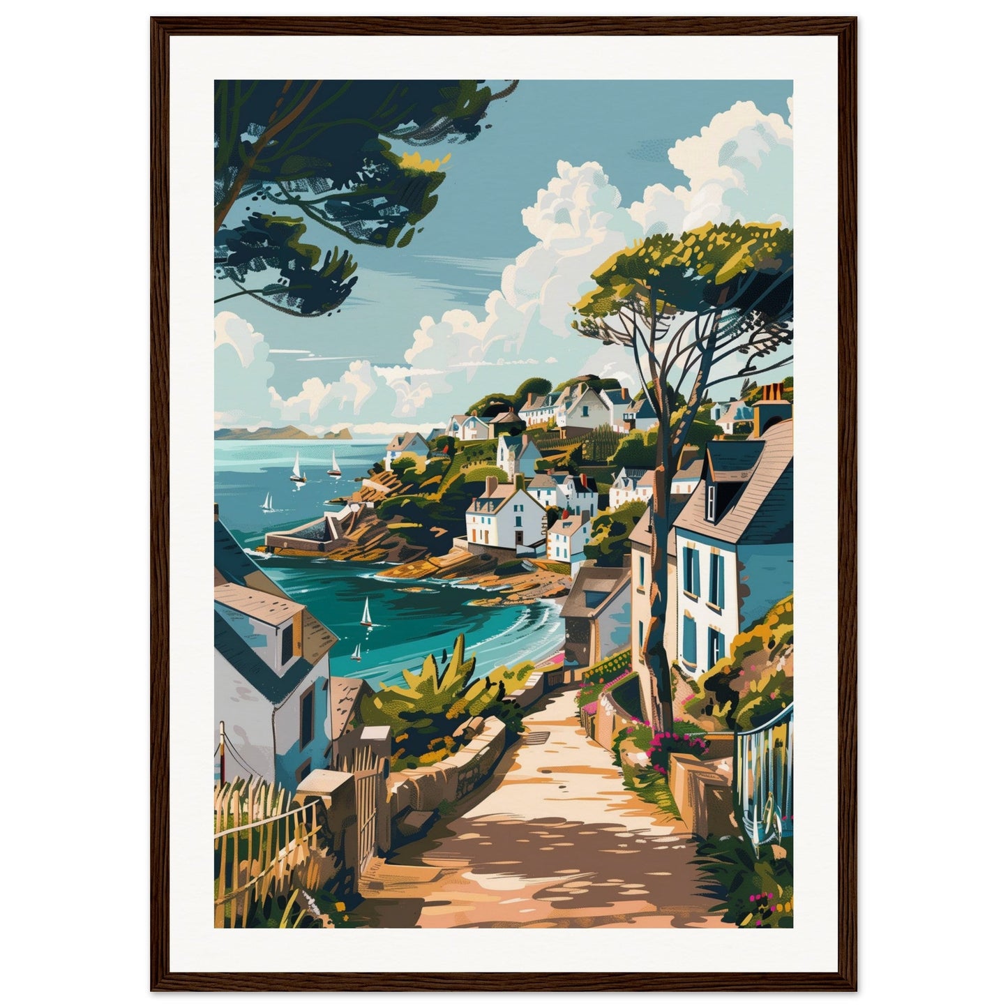 Affiche Ville Bretagne ( 50x70-cm-Bois-foncé)