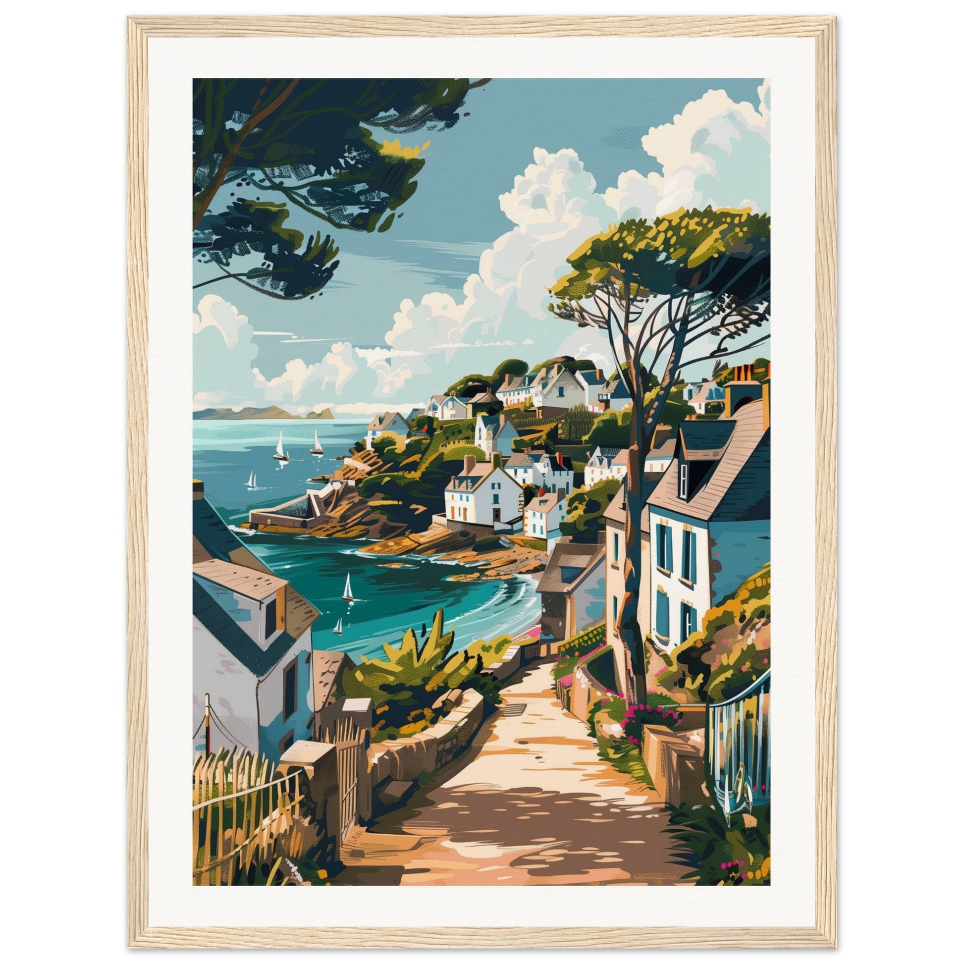 Affiche Ville Bretagne ( 45x60-cm-Bois-clair)