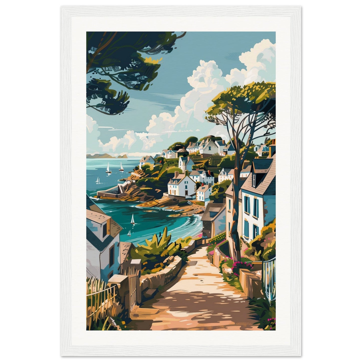 Affiche Ville Bretagne ( 30x45-cm-Bois-blanc)