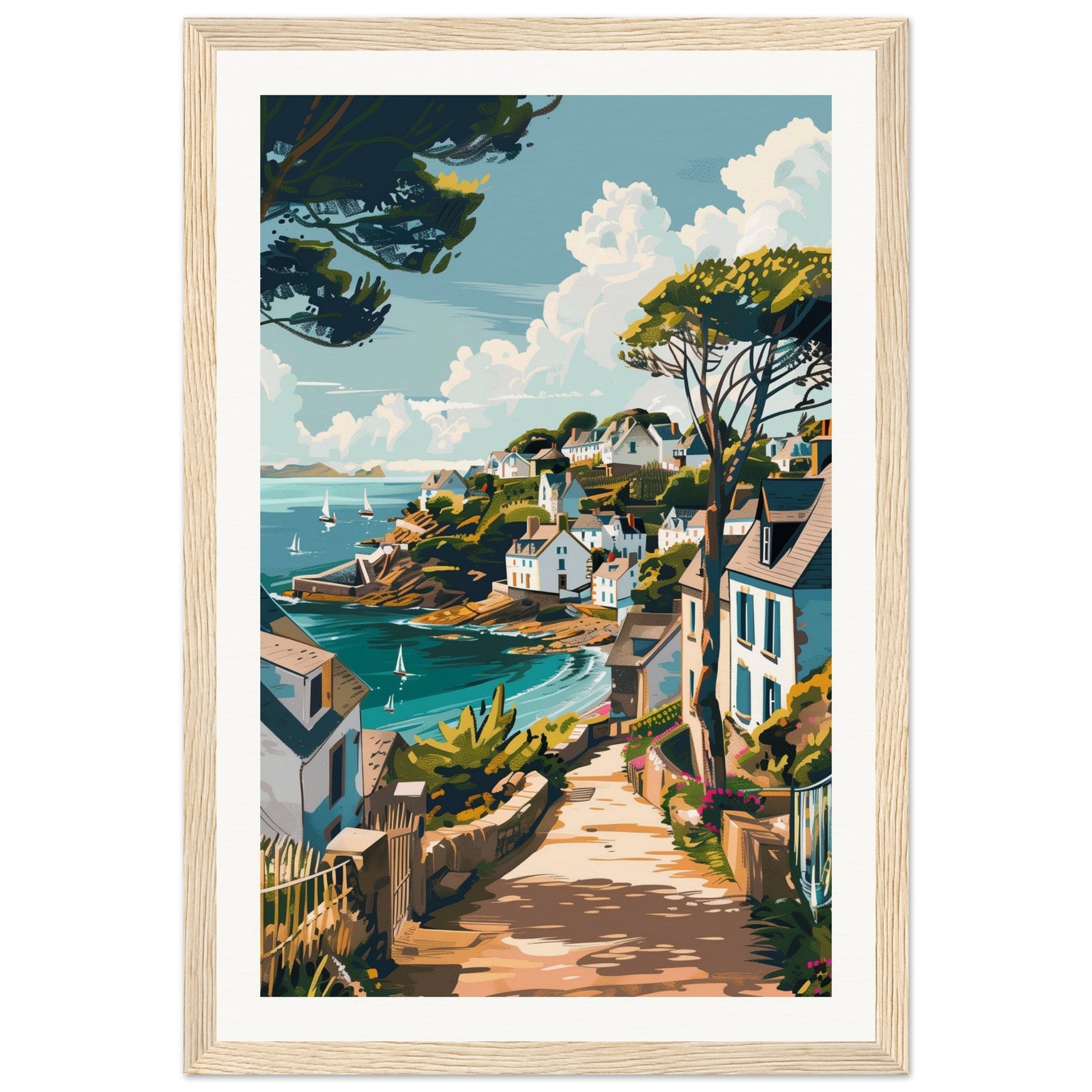 Affiche Ville Bretagne ( 30x45-cm-Bois-clair)