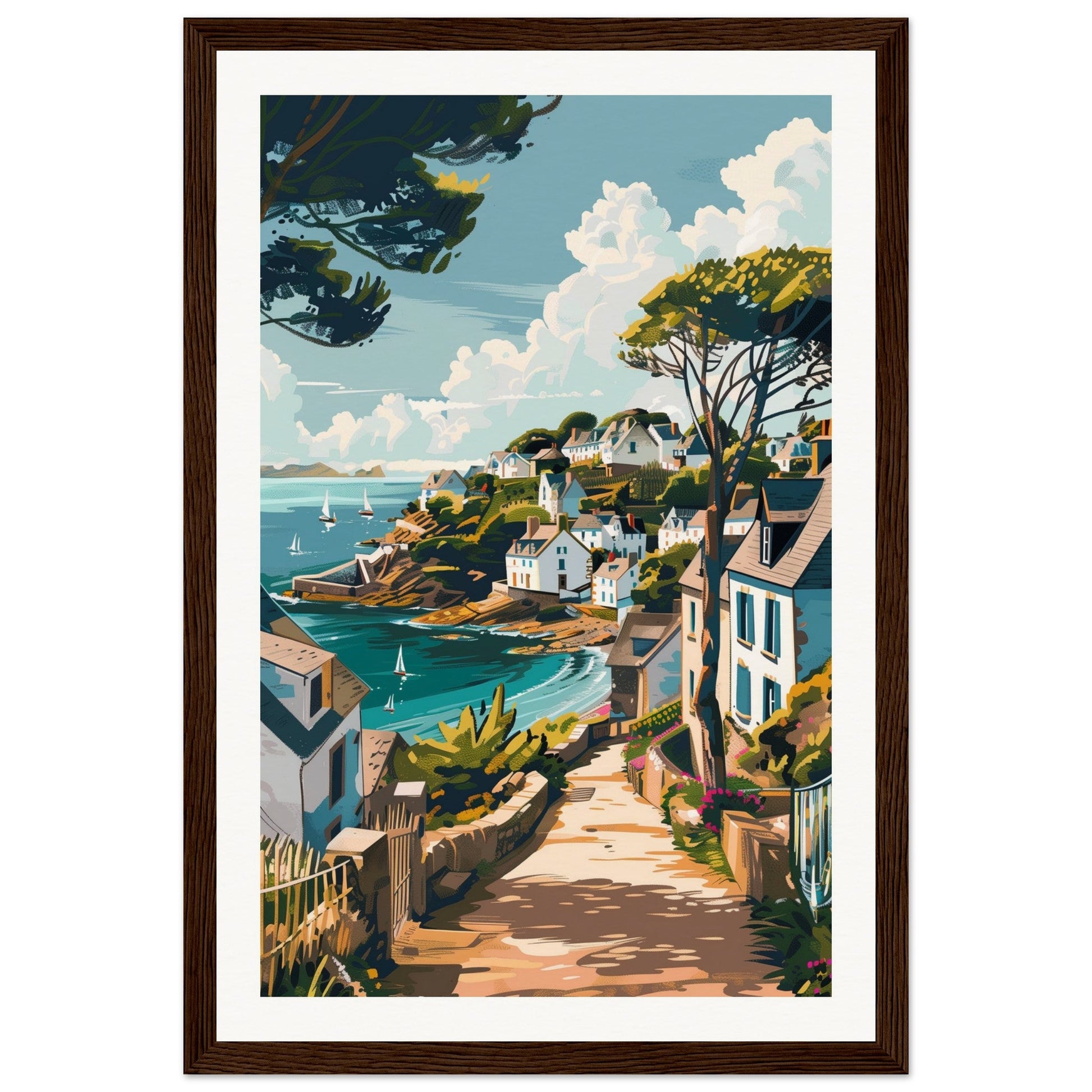 Affiche Ville Bretagne ( 30x45-cm-Bois-foncé)