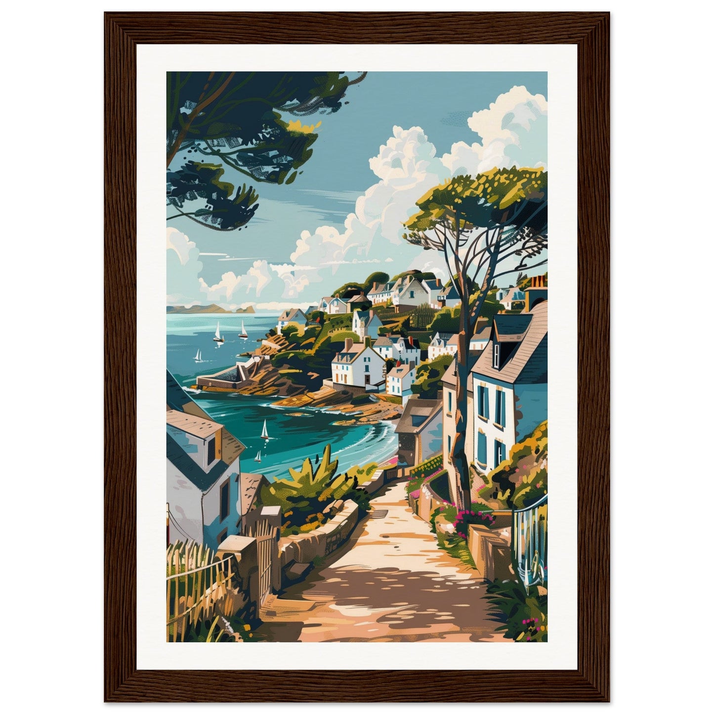 Affiche Ville Bretagne ( 21x29.7-cm-Bois-foncé)