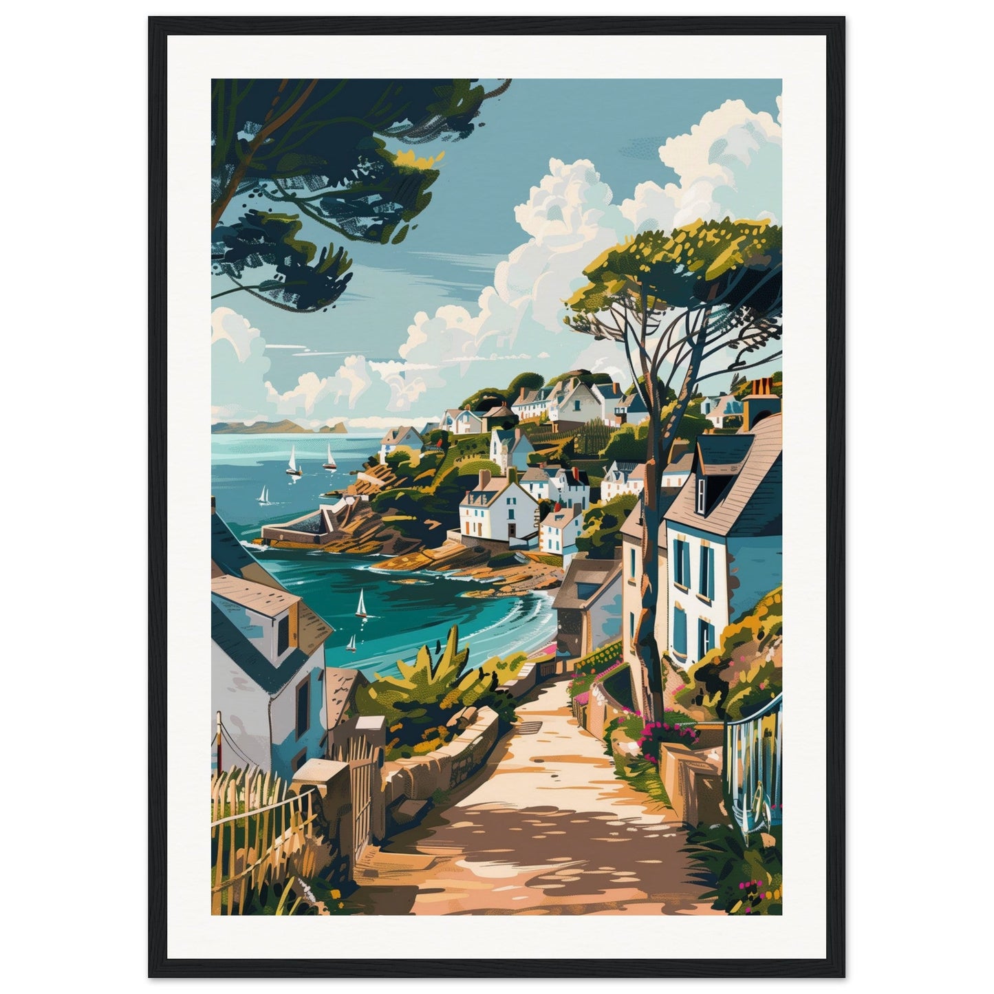 Affiche Ville Bretagne ( 50x70-cm-Bois-noir)