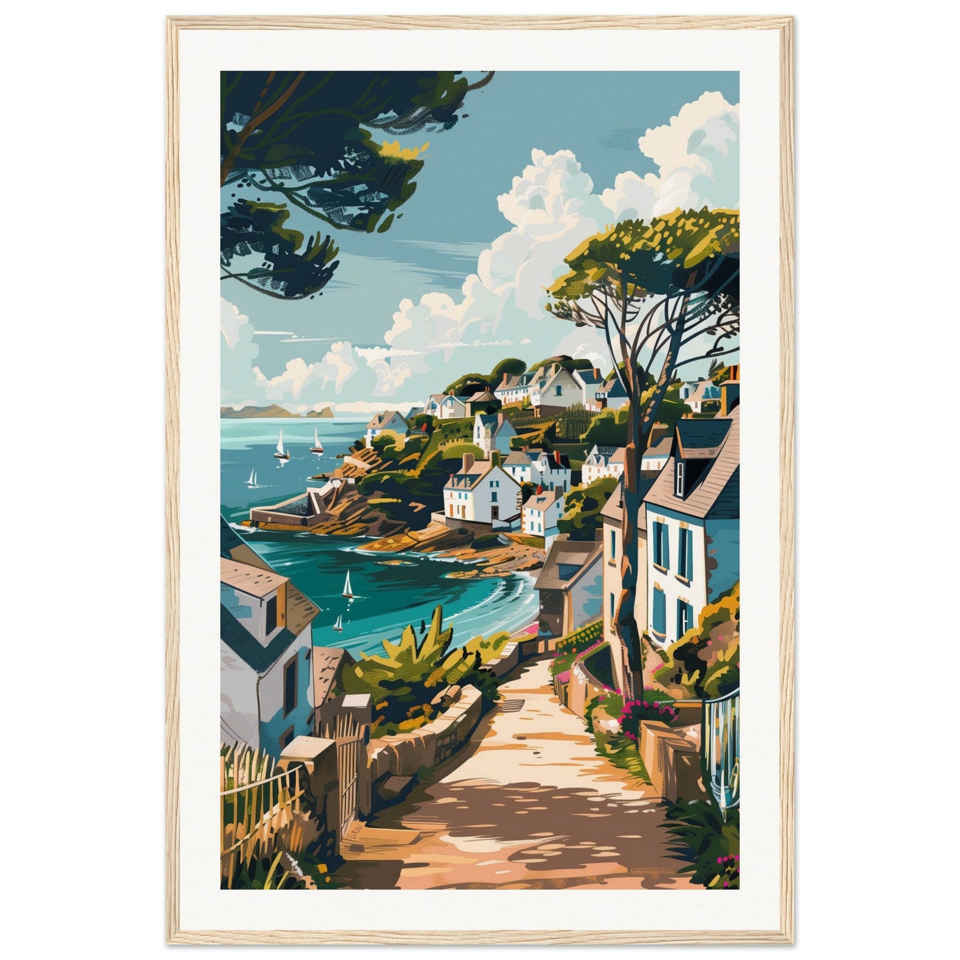 Affiche Ville Bretagne ( 60x90-cm-Bois-clair)