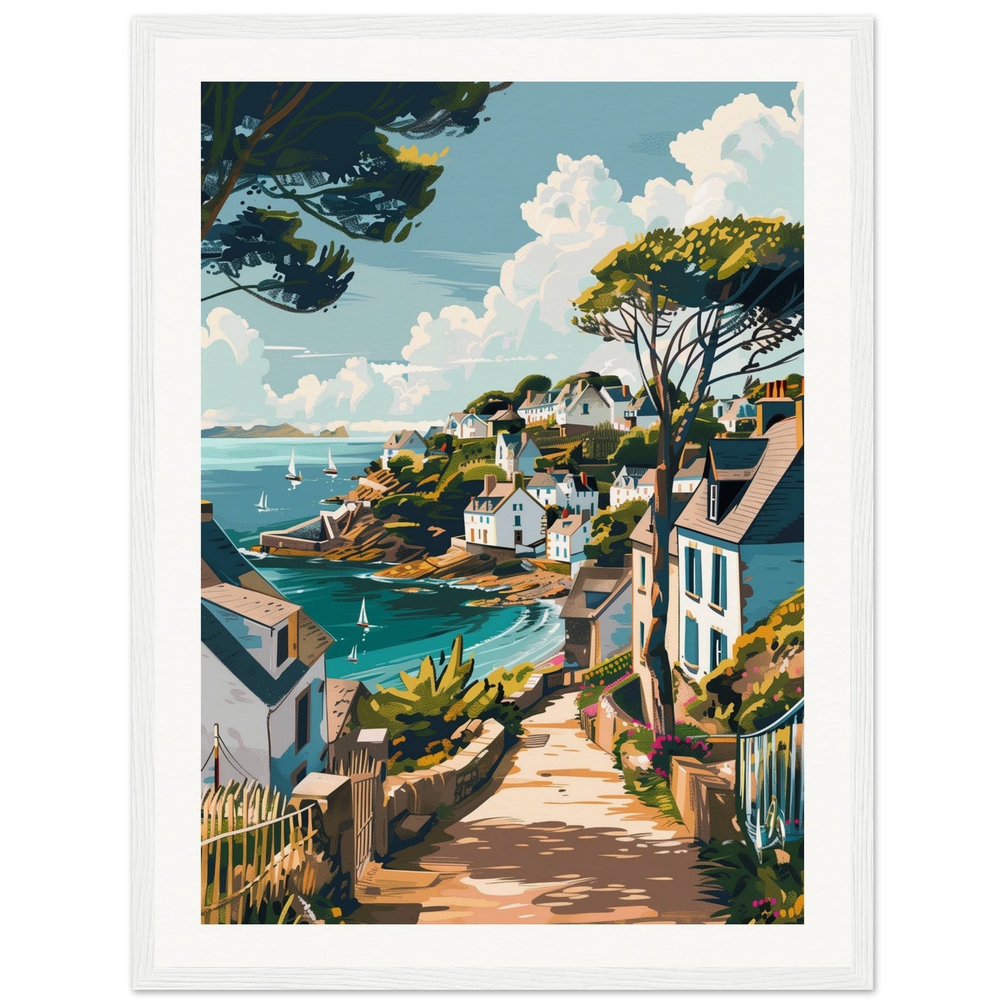 Affiche Ville Bretagne ( 45x60-cm-Bois-blanc)