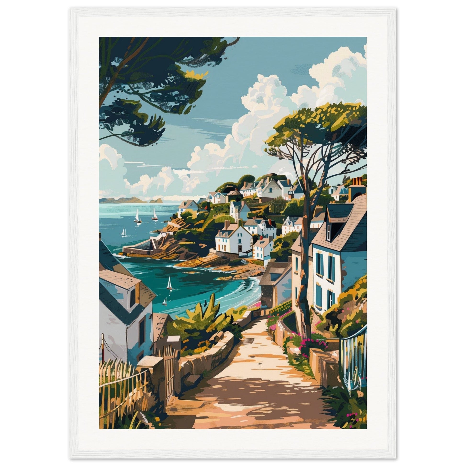 Affiche Ville Bretagne ( 50x70-cm-Bois-blanc)