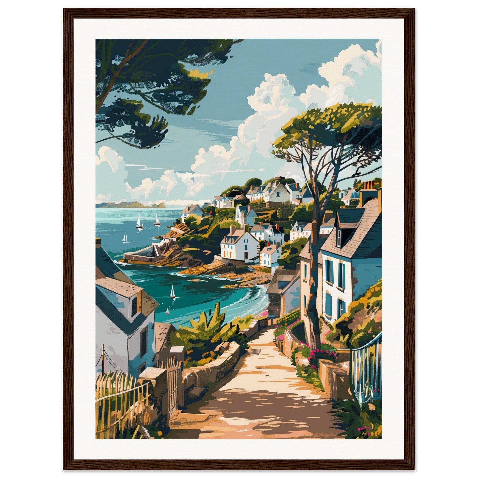 Affiche Ville Bretagne ( 45x60-cm-Bois-foncé)