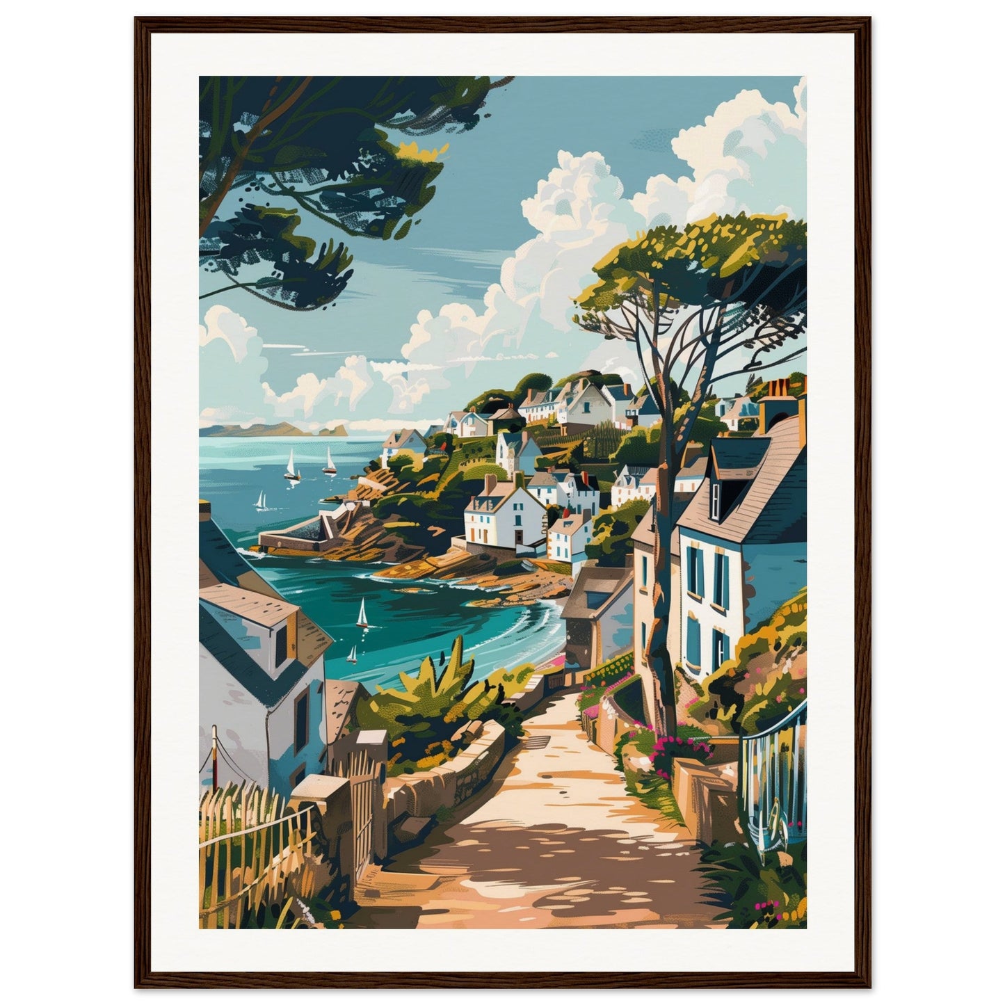 Affiche Ville Bretagne ( 60x80-cm-Bois-foncé)