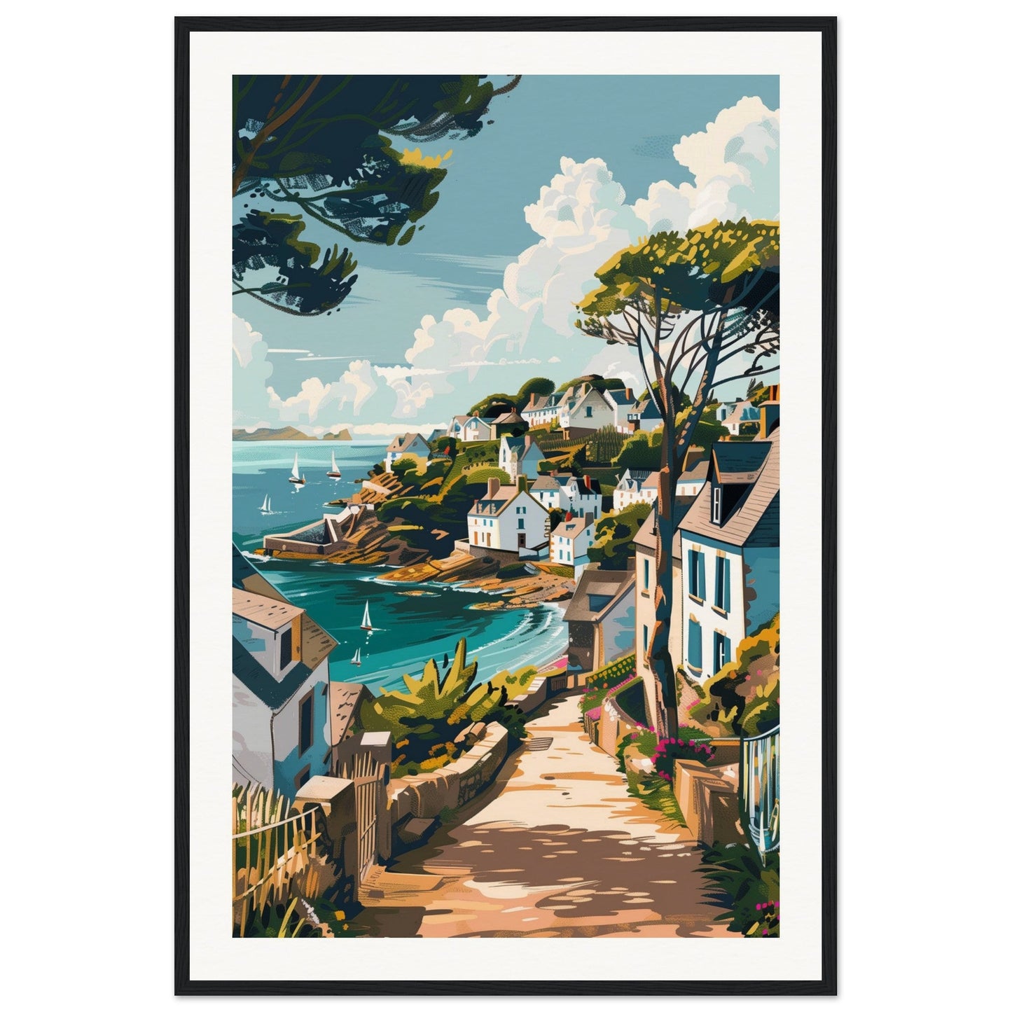 Affiche Ville Bretagne ( 60x90-cm-Bois-noir)