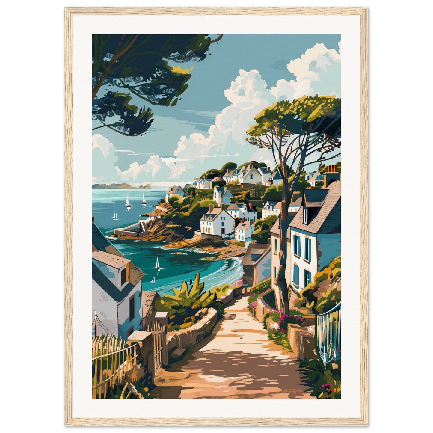 Affiche Ville Bretagne ( 50x70-cm-Bois-clair)